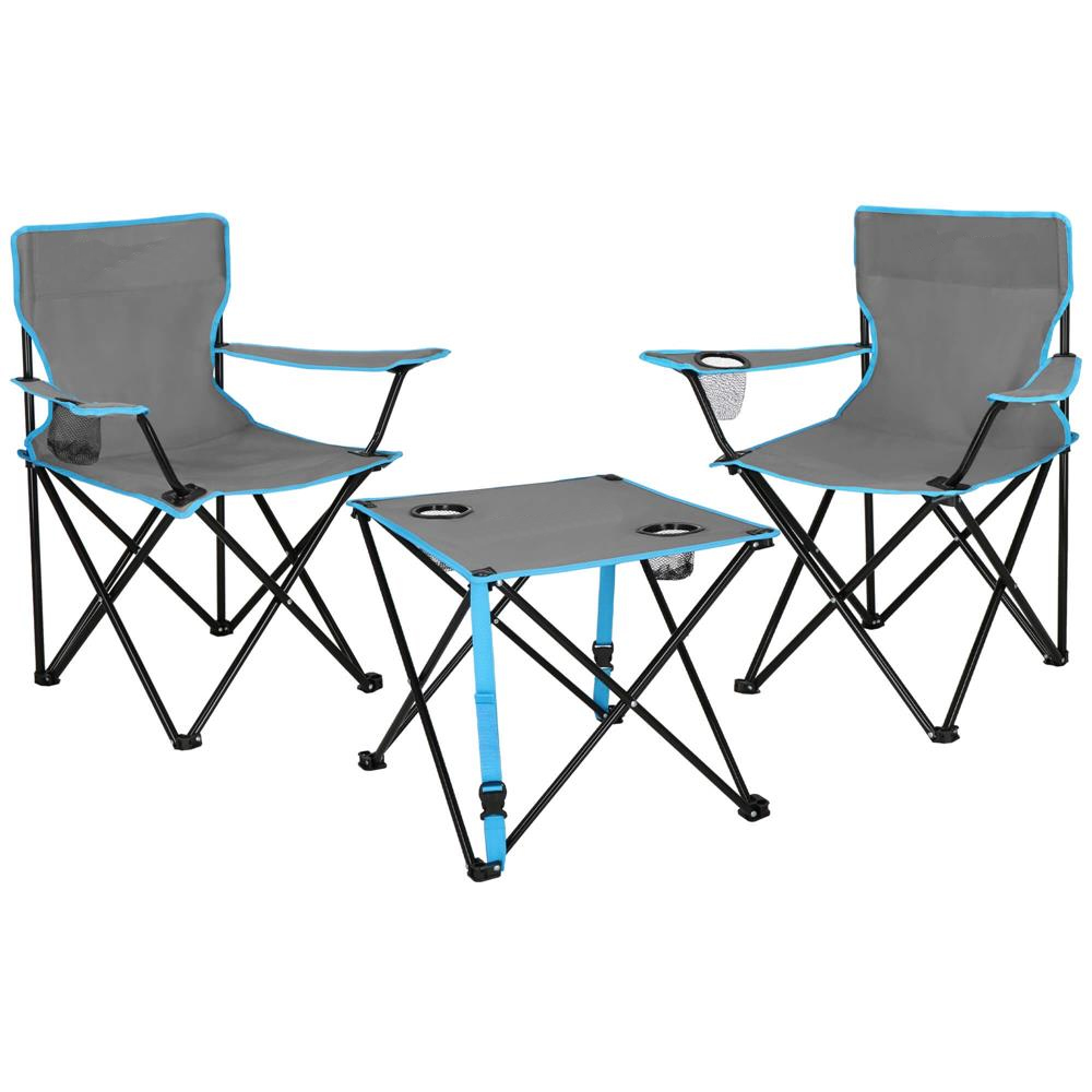 Gradina - Set masa pliabila cu 2 scaune, structura metalica, husa transport, 47x47x45 cm, gri