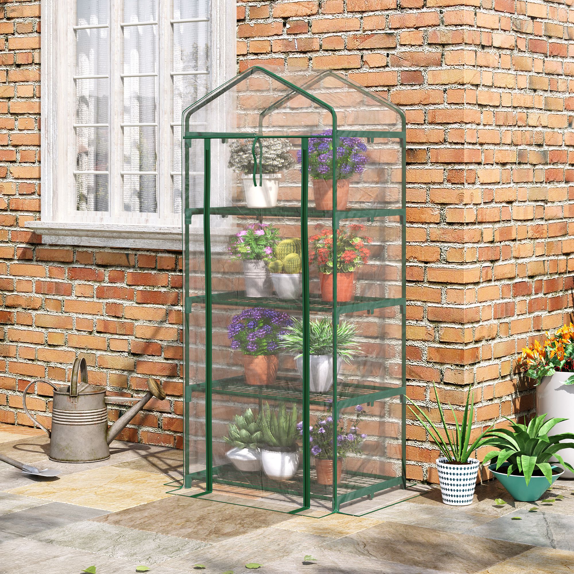  Sera pentru Balcon Compacta cu 4 Rafturi pentru Plante, Sera pentru Gradina cu Acoperis din PVC Transparent, 70x50x160cm [1]