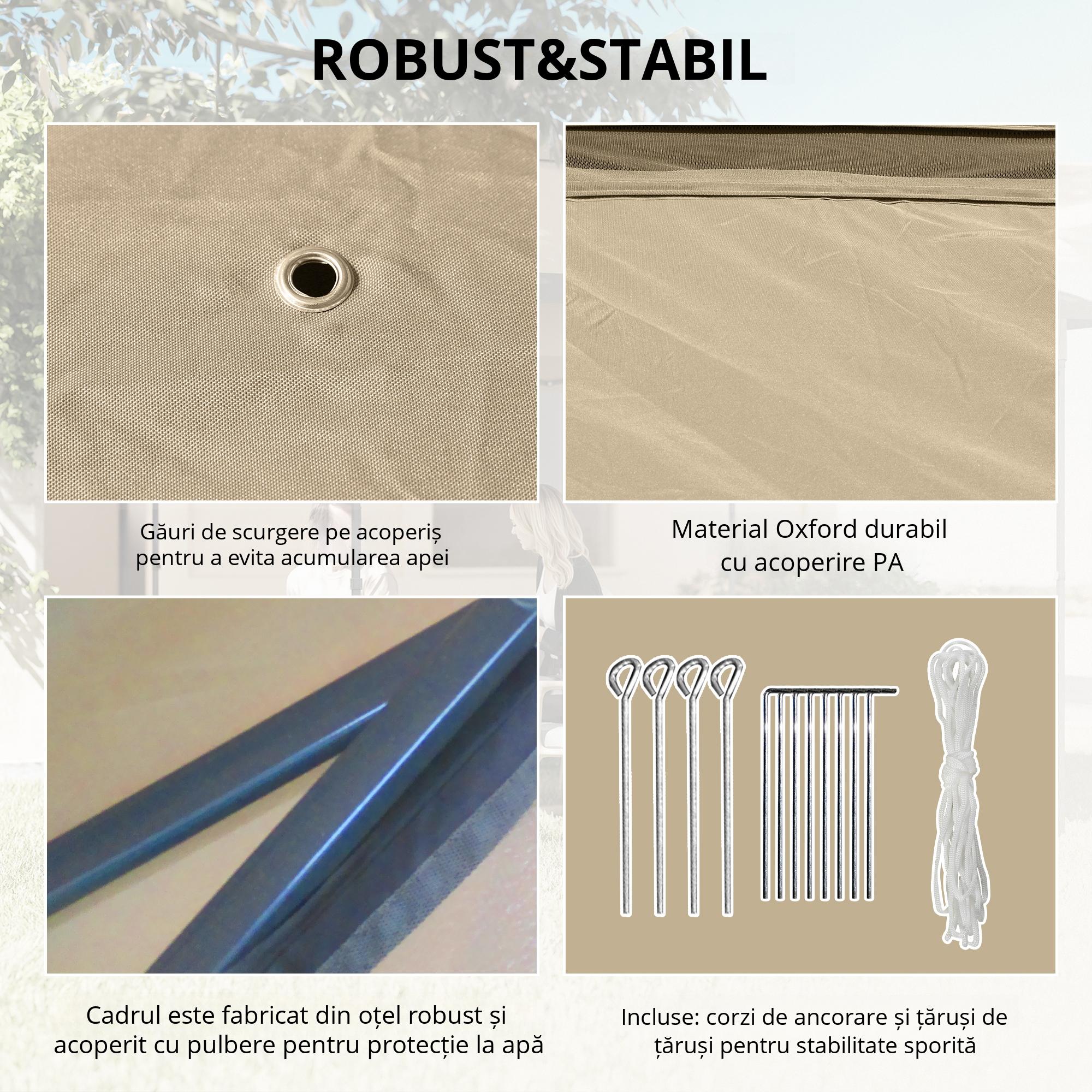  Foisor Pliabil cu Plasa de Tantari, Baldachin Dublu, inaltime Reglabila si Geanta de Transport, 330x330x288 cm, Bej [3]