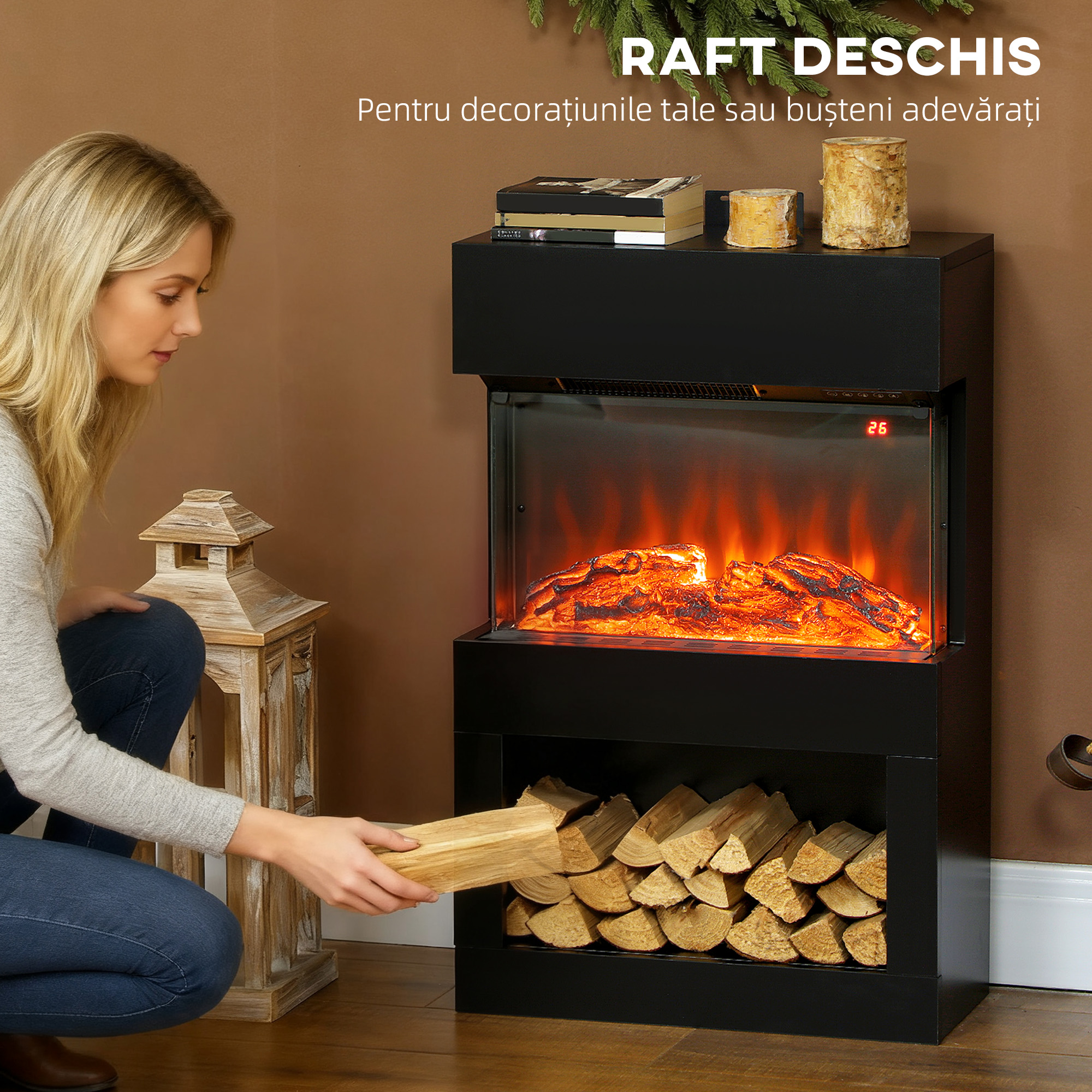  semineu electric cu efect de flacara colorata, 1000W/2000W si telecomanda [5]