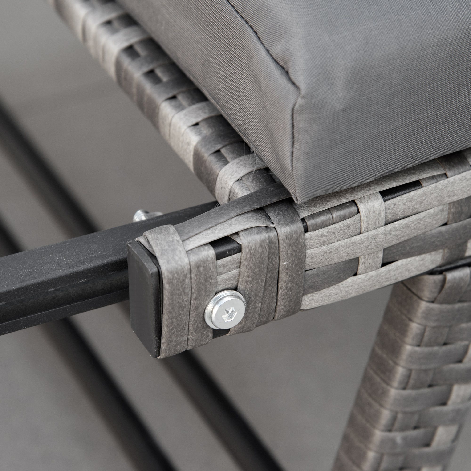  Canapea de Gradina din Ratan si Otel, Canapea cu 2 Locuri si Cotiere Rabatabile, 129x63x67 cm, Gri [8]