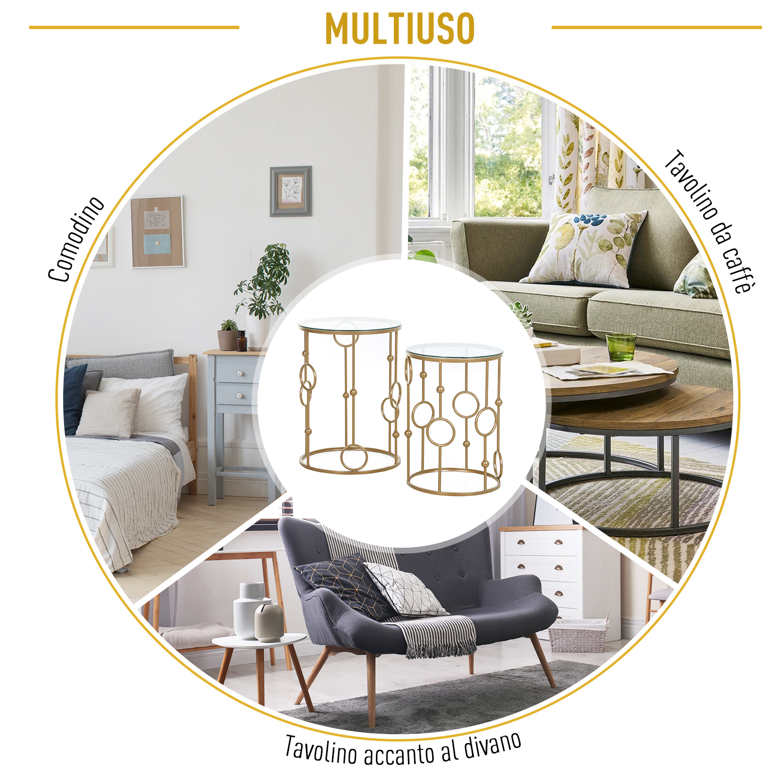  Set Masute Cafea - 2 Piese din Sticla & Metal, Design Modern [6]