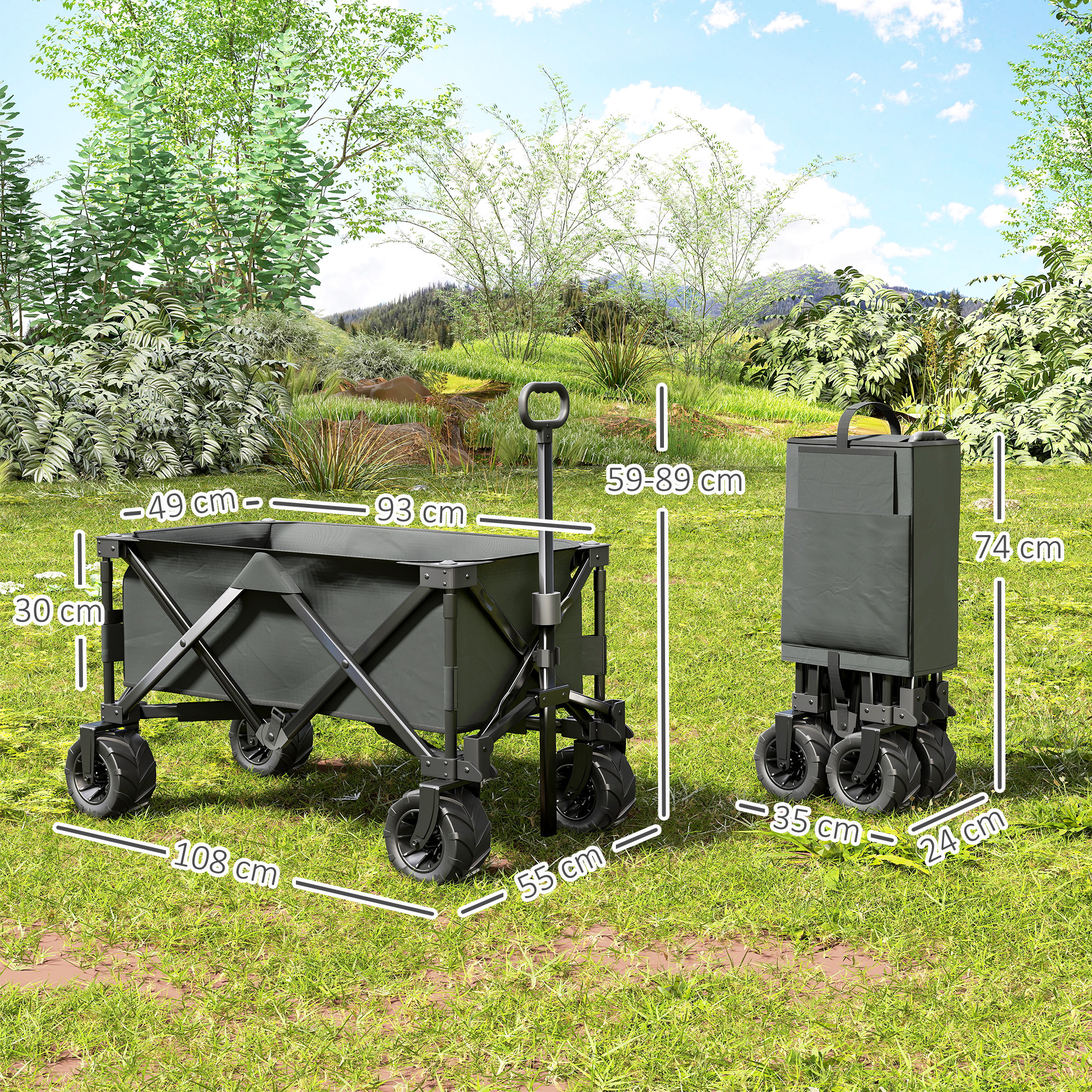  Carucior de gradina, sarcina maxima 70kg, cu maner telescopic, din metal si material Oxford, 108x55 cm, gri [2]