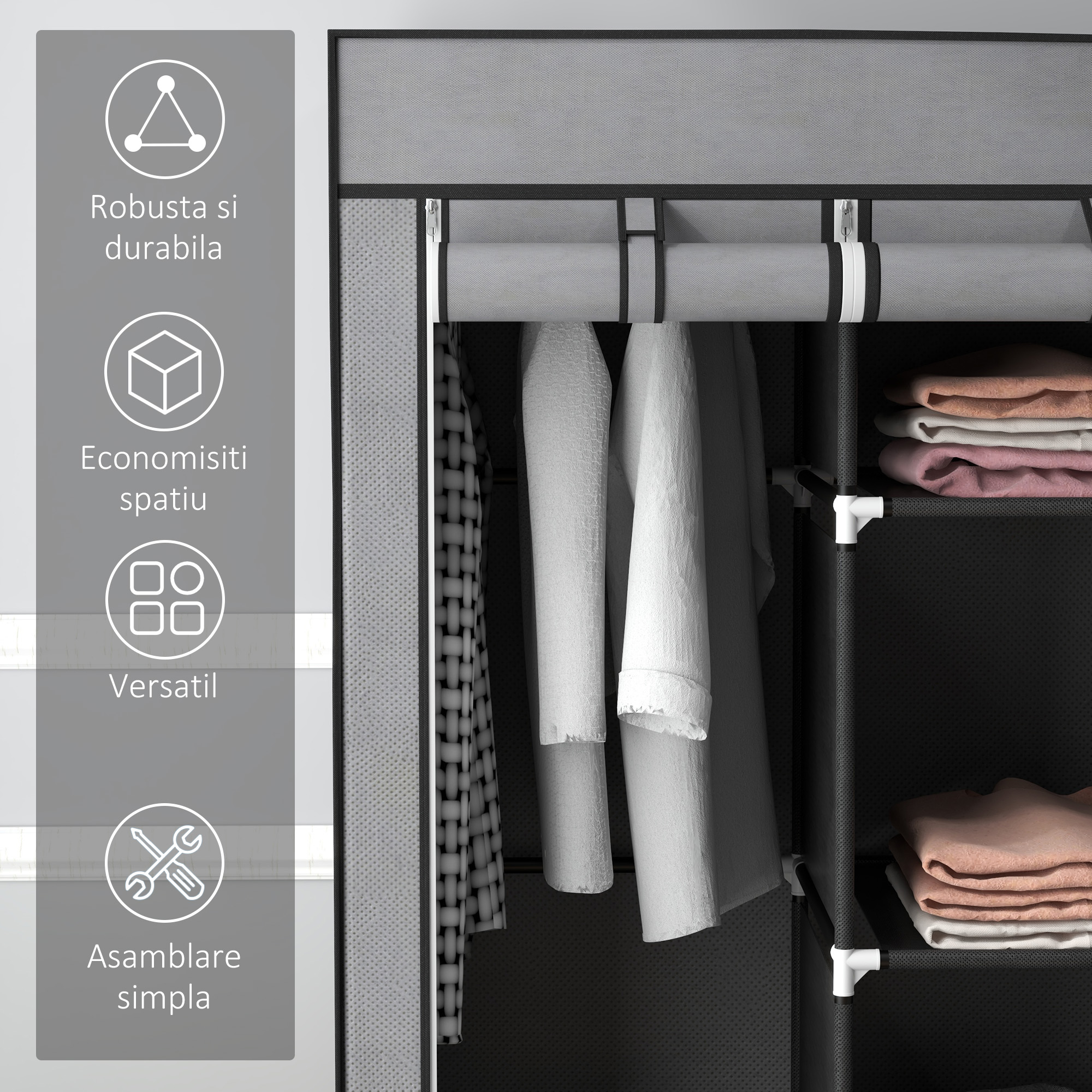  sifonier Pliabil Textil - Cu Rafturi & Sertare, Ideal pentru Spatii Mici [5]