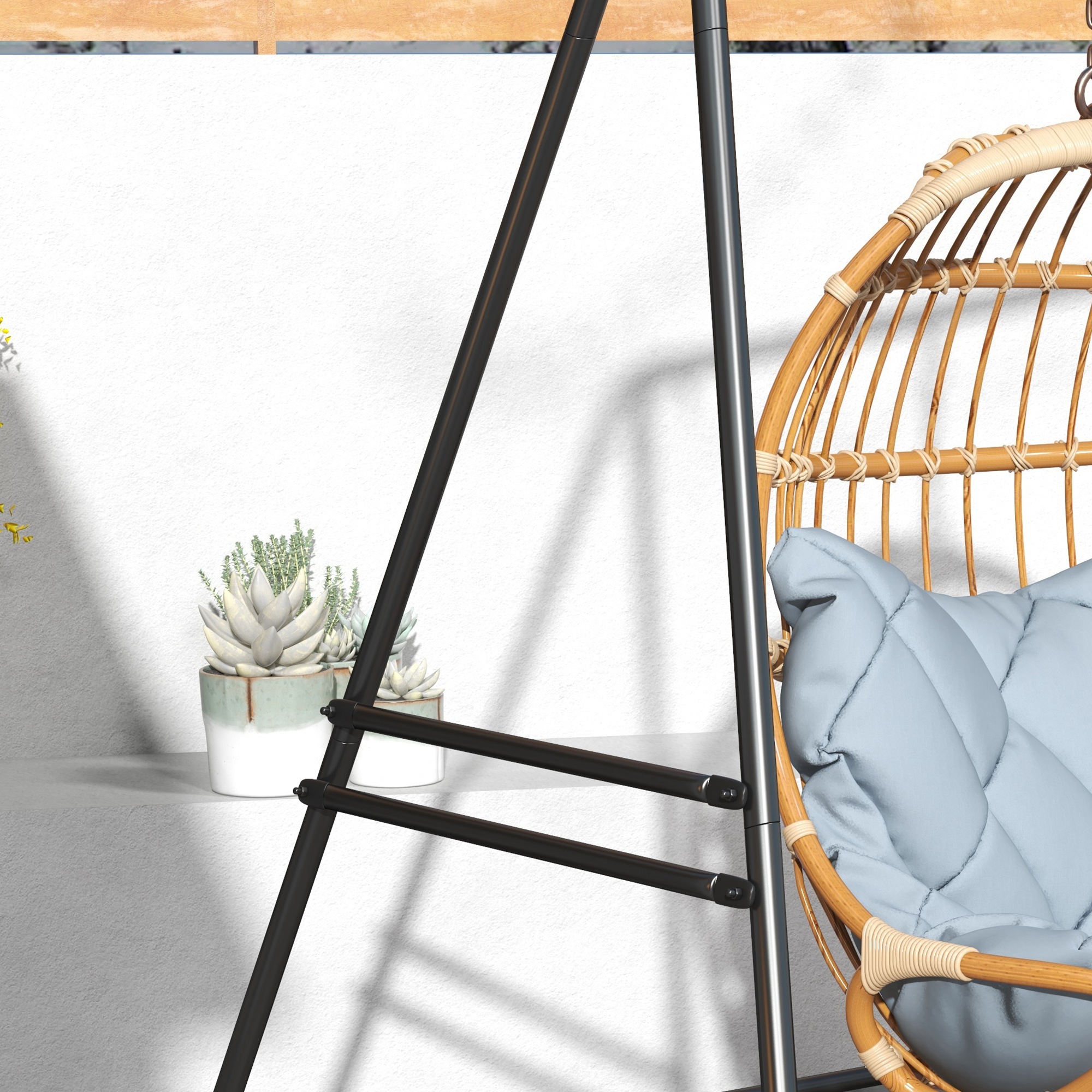  Suport pentru Scaun Hamac, Cadru Metalic Rezistent pentru Hamac Suspendat, Balansoar de Terasa, Fotoliu Tip Ou, Negru [8]