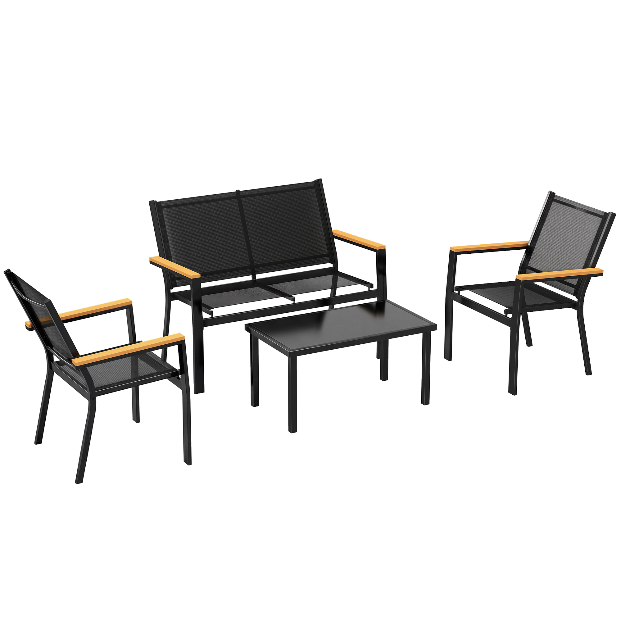 Gradina & balcon -  Set Mobilier Exterior, Rezistent la Rugina, 4 Piese, Negru