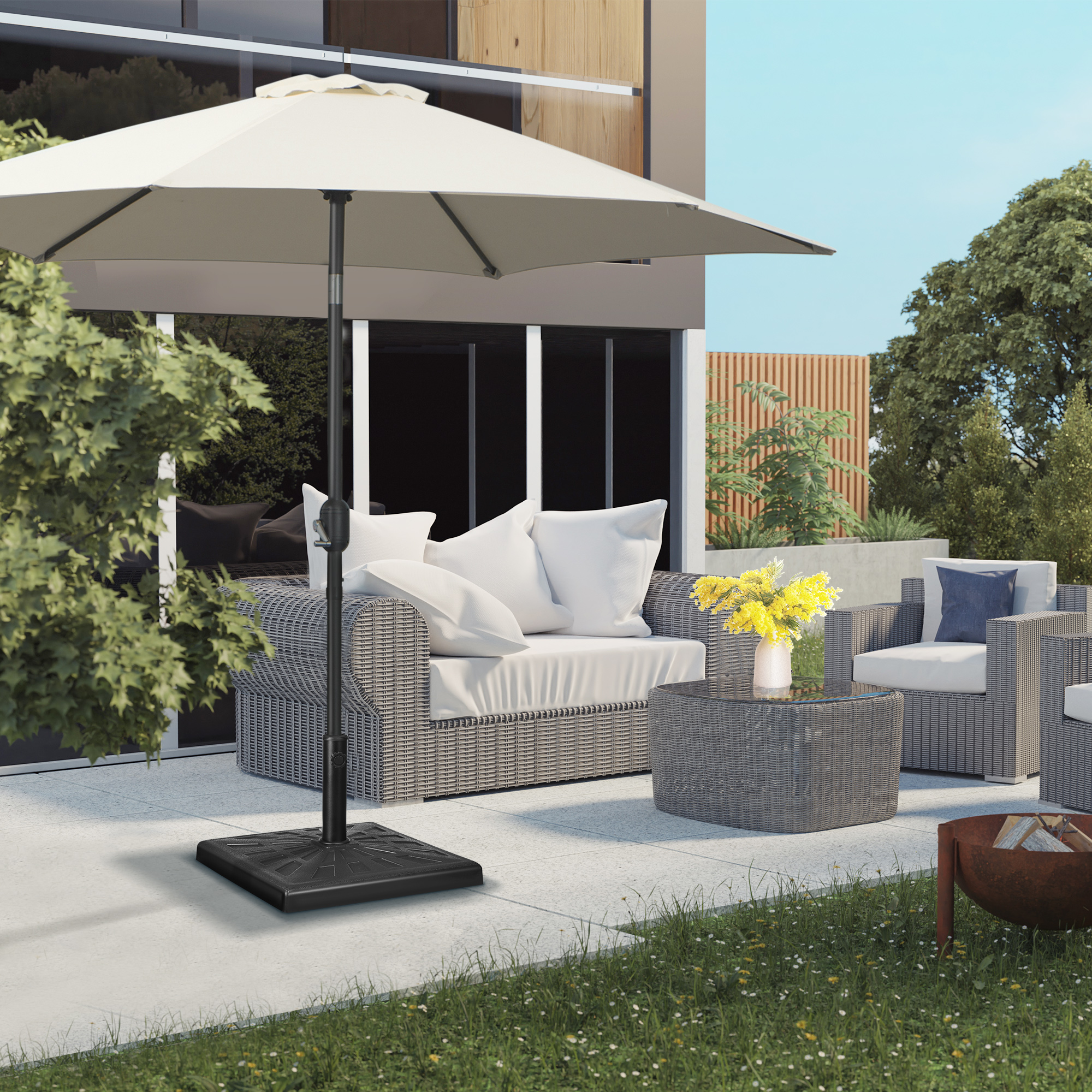  Suport de baza din rasina 19kg pentru umbrela de gradina, Greutati patrate pentru suportul pentru umbrele de exterior de pe piata pentru stalpi de Φ32mm, Φ38mm si Φ48mm, negru [7]