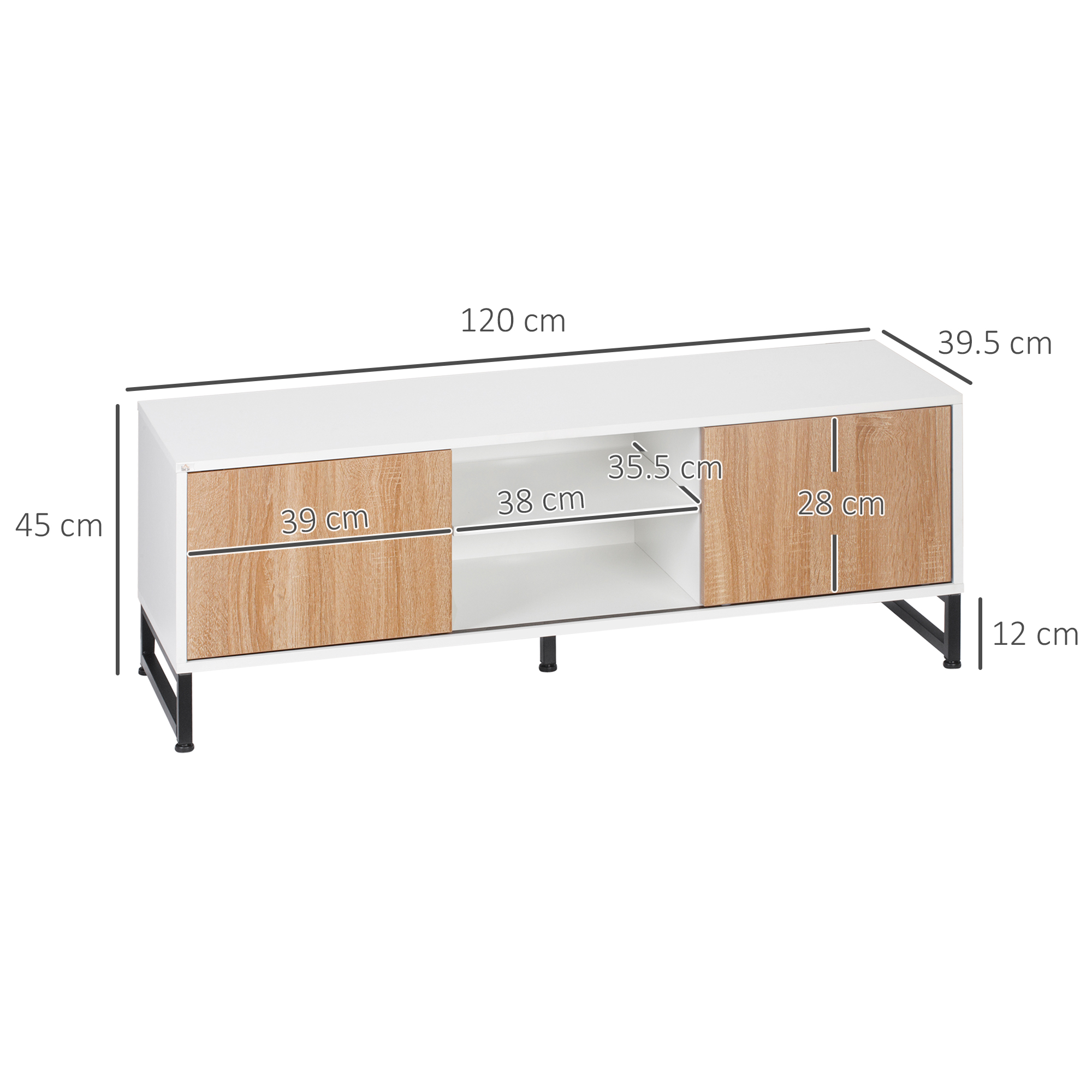  Suport TV pentru modele de pana la 50" Max, PAL modern si suport TV din otel cu 2 rafturi deschise si 2 dulapuri inchise, 120x39,5x45cm [2]