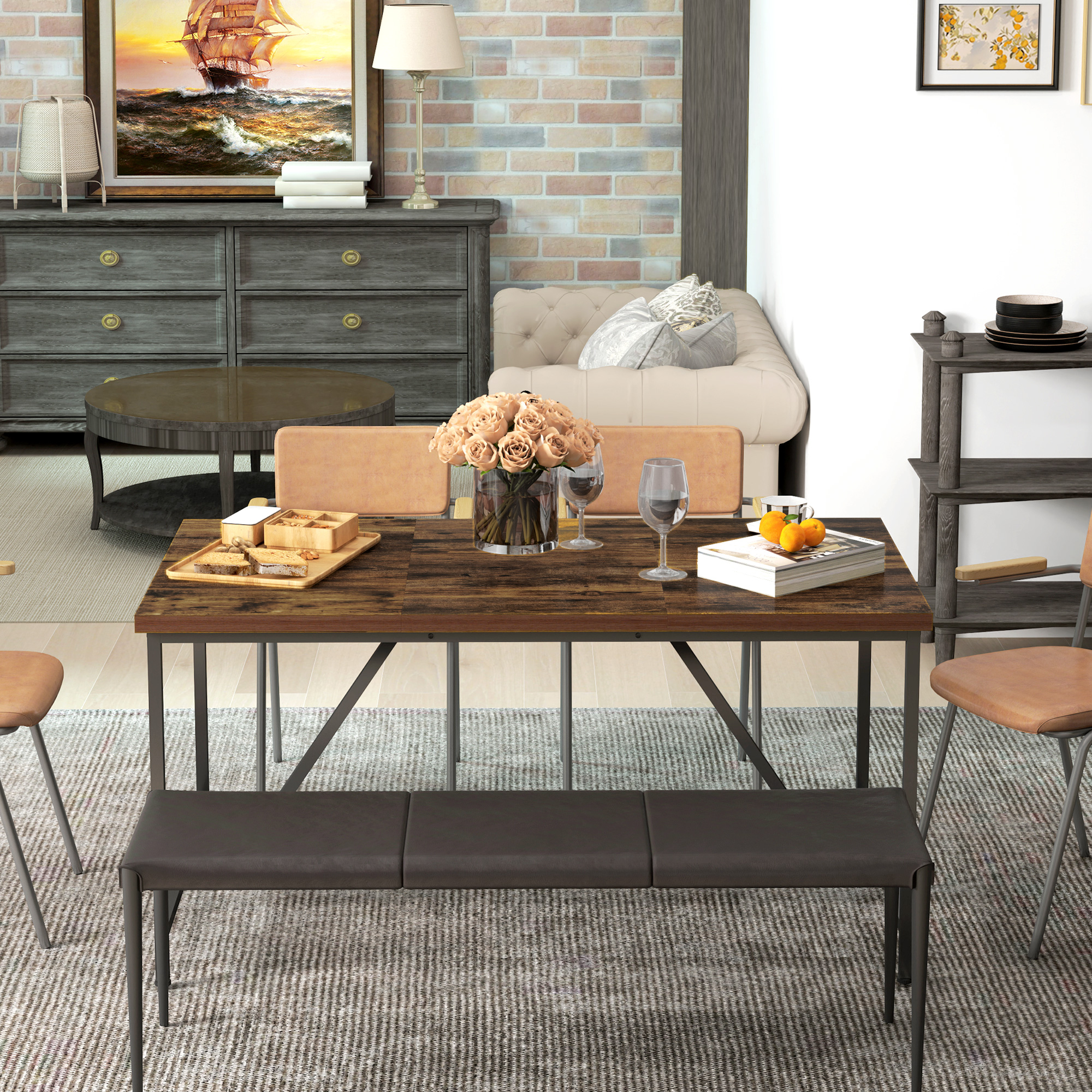  Masa Industriala 150×80 × 75 cm Lemn+Otel [6]