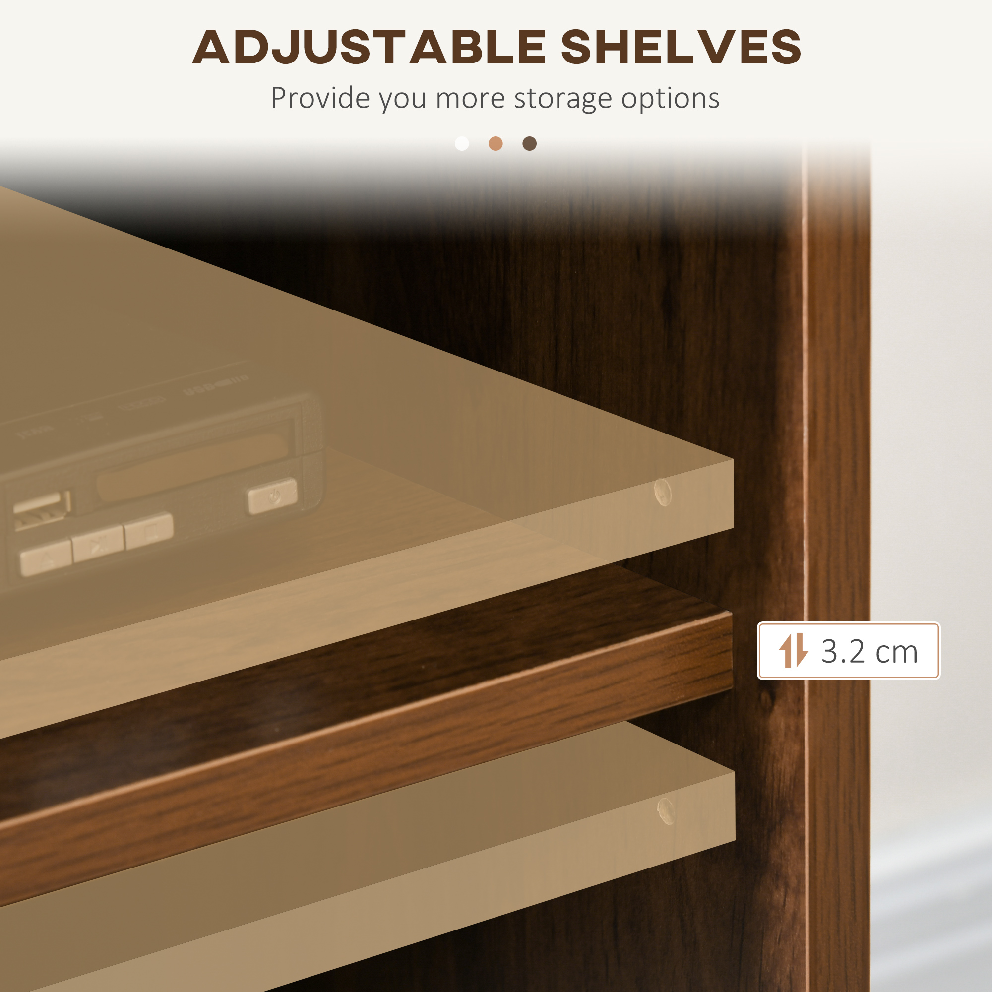  Suport Dulap TV pentru Televizoare de pana la 65", Centru de Divertisment cu Rafturi Deschise, Dulapuri si Orificii pentru Cabluri pentru Camera de Zi, Maro [4]