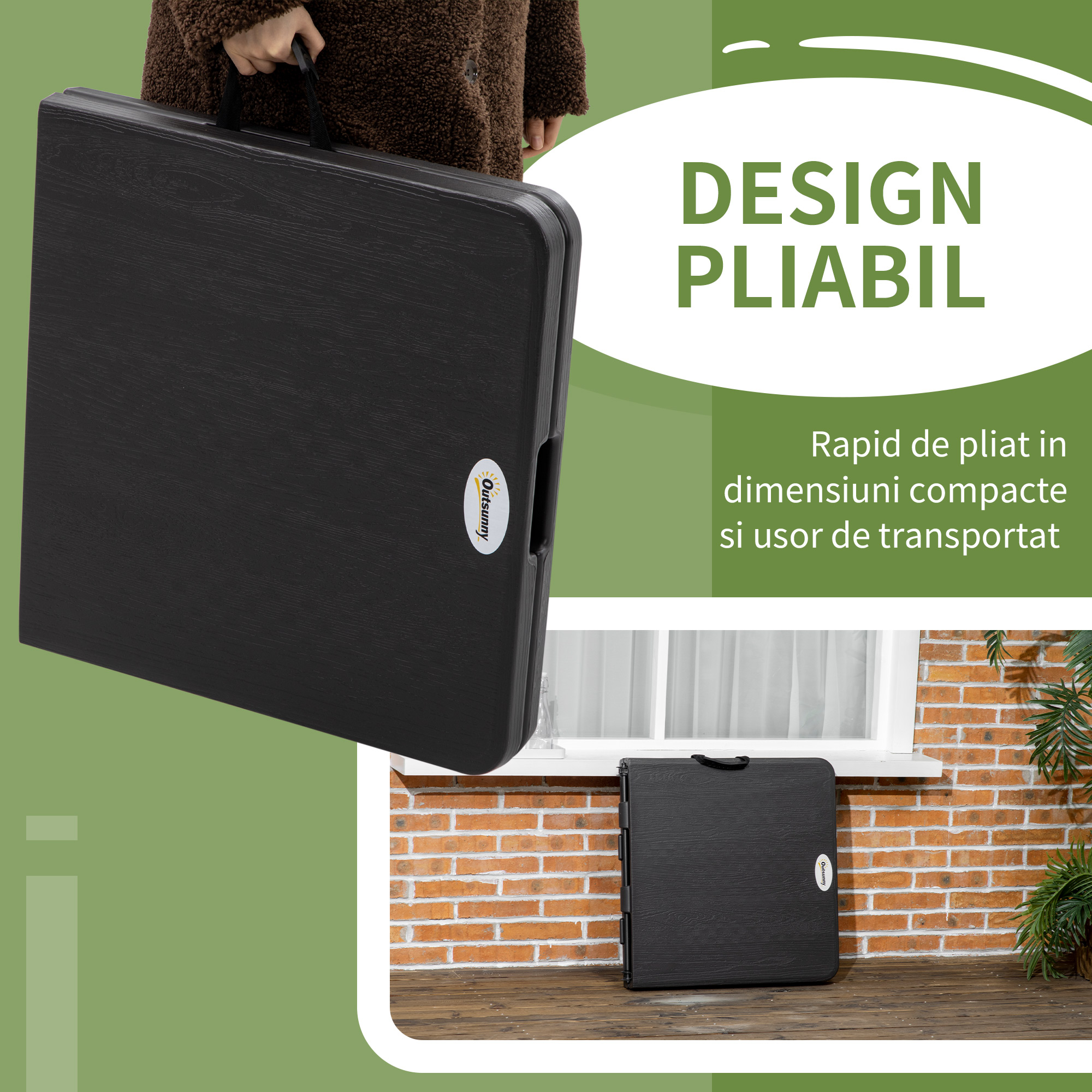  Masa pliabila pentru gradina pentru 4 persoane, Masa dreptunghiulara de exterior cu inaltime reglabila, cu blat de masa din HDPE si cadru de otel, gri inchis [5]