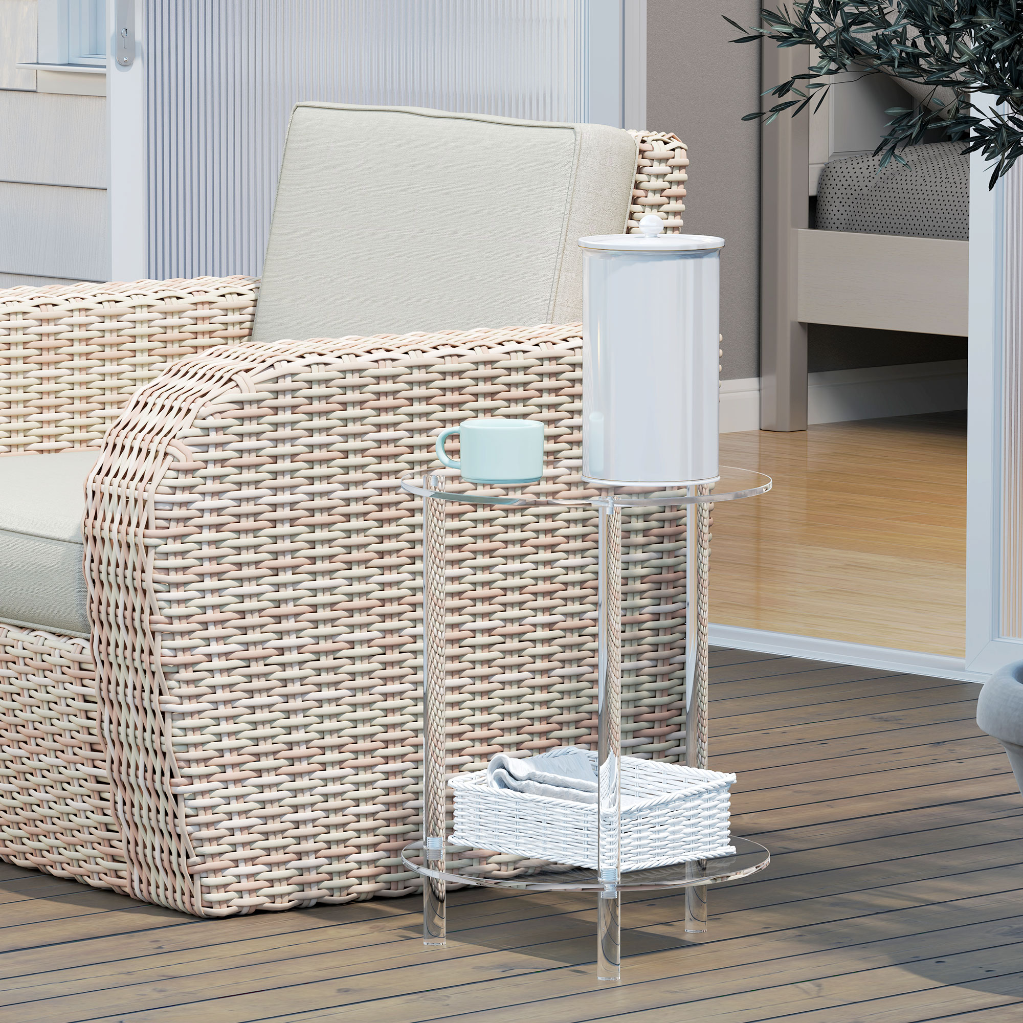  Masa Joasa Rotunda cu 2 Niveluri din Acrilic pentru Interior, Ø40x50 cm, Transparenta [7]