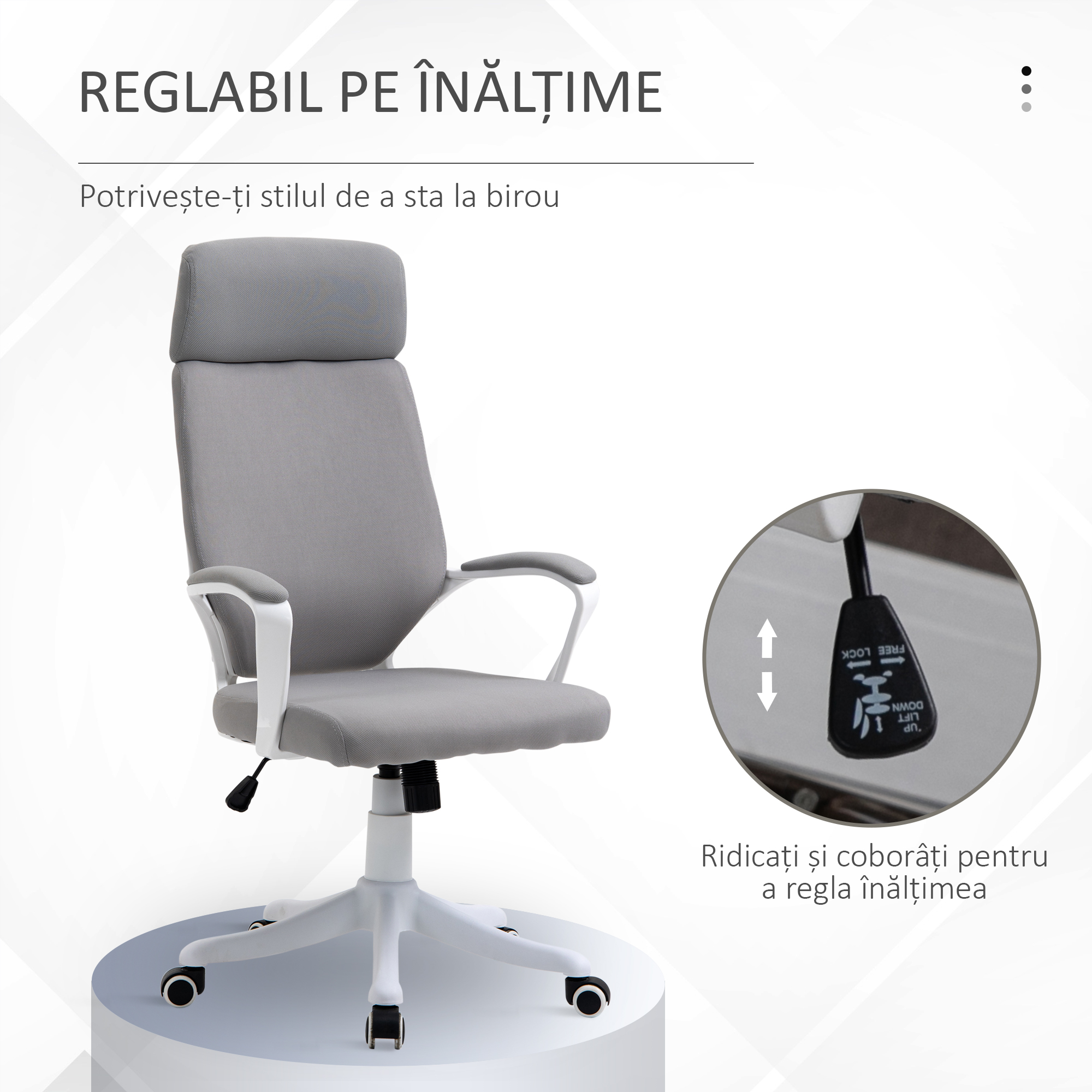  Scaun de Birou Pivotant Inaltime Reglabila Tetiera si Balansoar Gri [3]