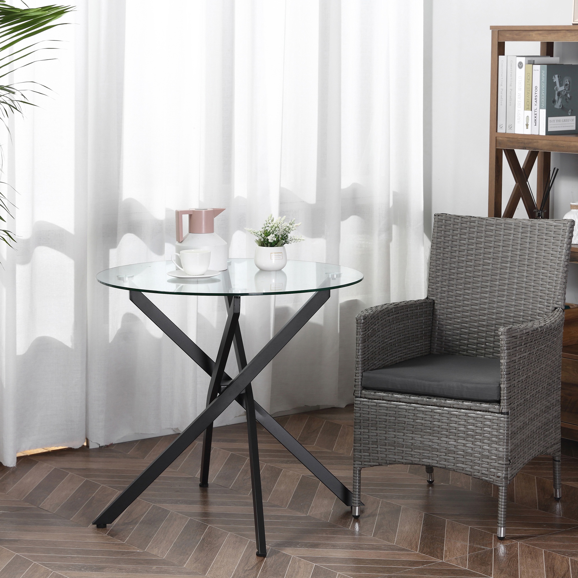  Masa Rotunda 80×80×75 cm - Sticla Eleganta & Picioare Metal [1]