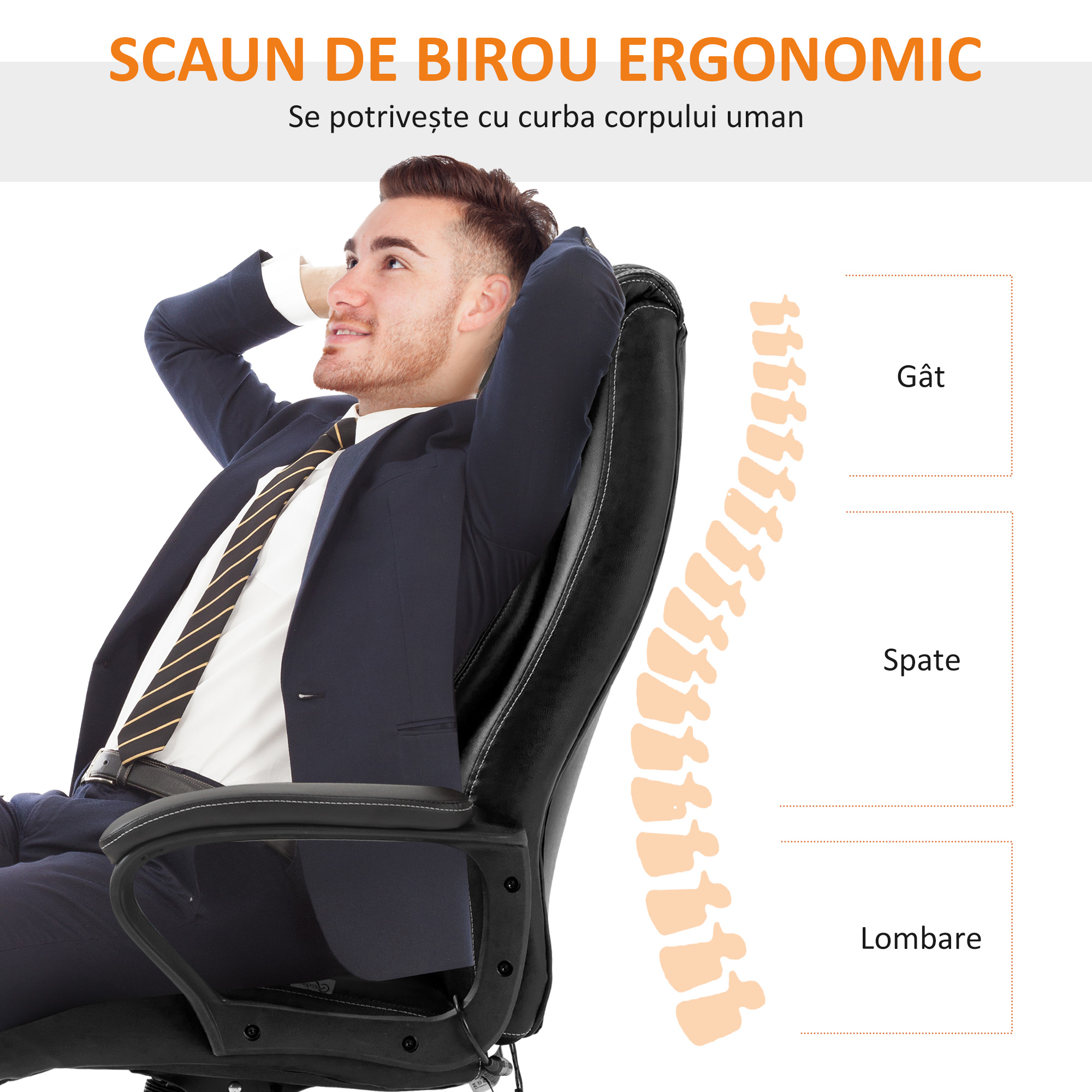  Fotoliu de Birou cu Functie de Masaj Ergonomic si Dirigential din Piele Ecologica Neagra [4]