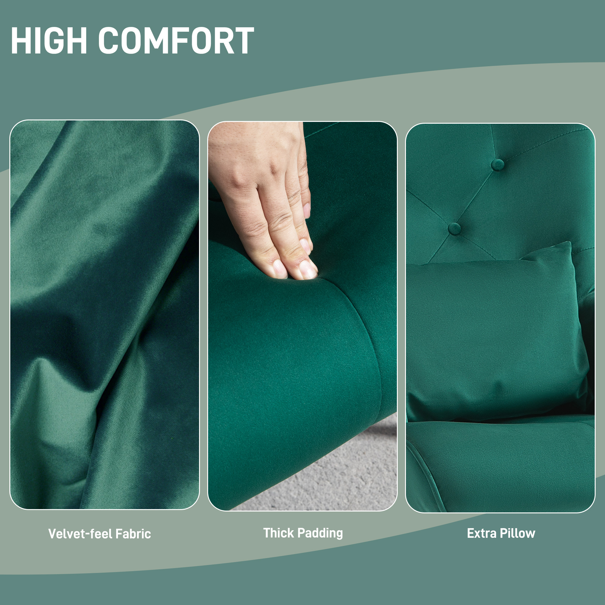  Fotoliu Balansoar Verde - Catifea cu Spatar inalt & Perna [3]