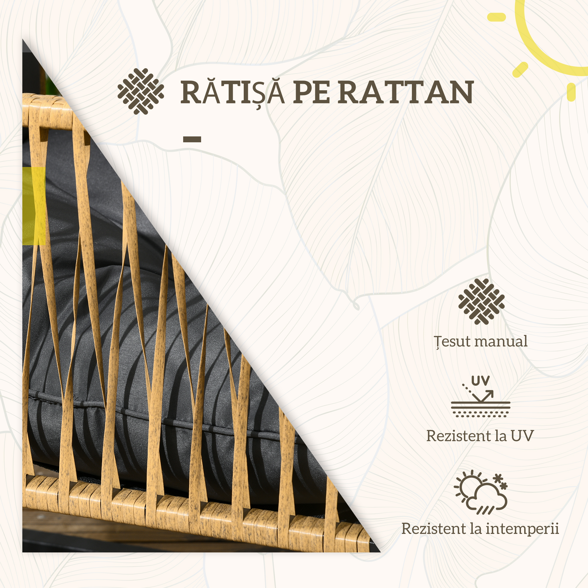  Set de Gradina 4 Piese din Ratan cu Canapea, 2 Scaune si Masuta de Cafea, Gri si Maro [3]