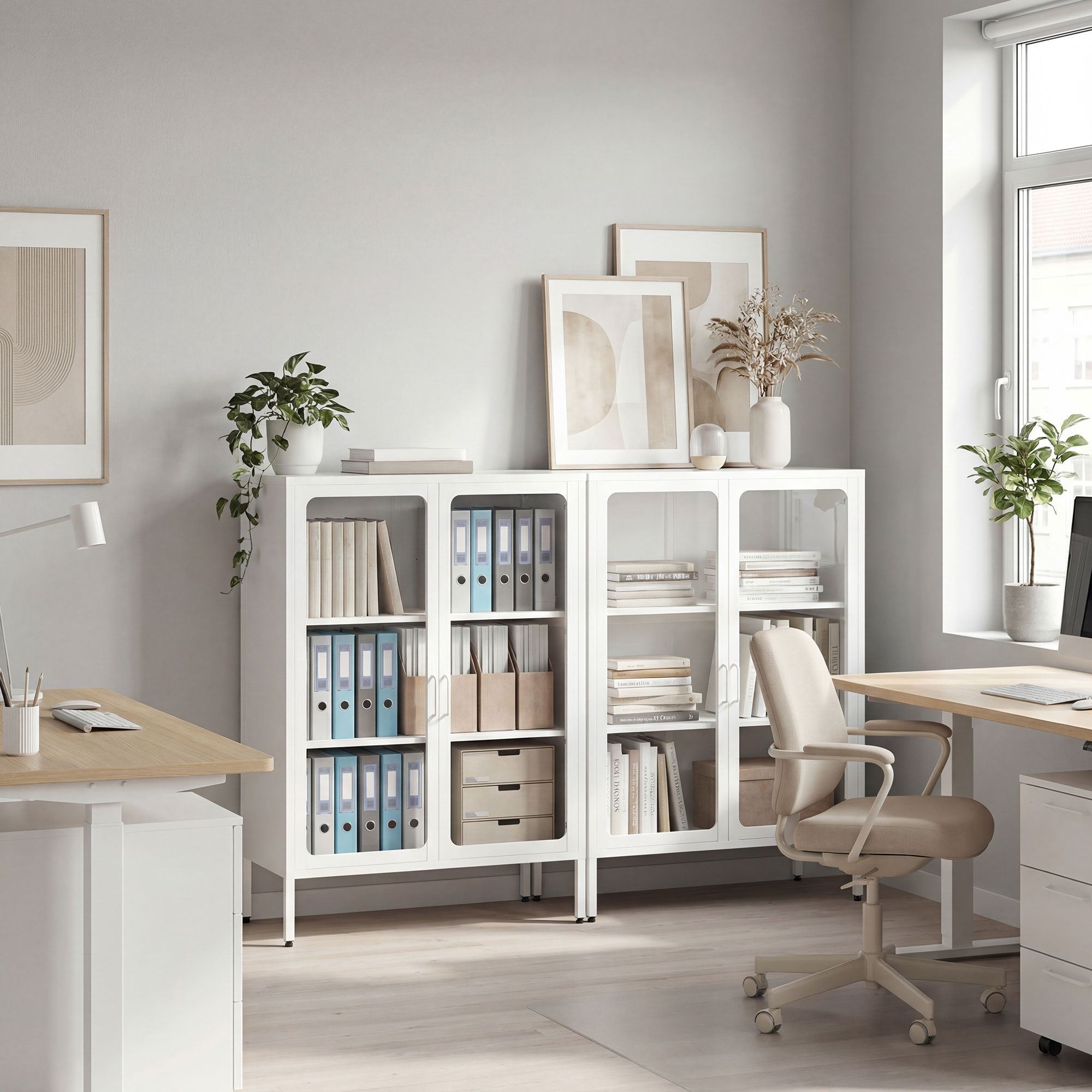  Dulap pentru Documente din Otel cu 2 Usi din Sticla Securizata, Dulap de Birou cu Rafturi Reglabile, Mobilier Multifunctional, 80x40x110 cm, Alb [7]