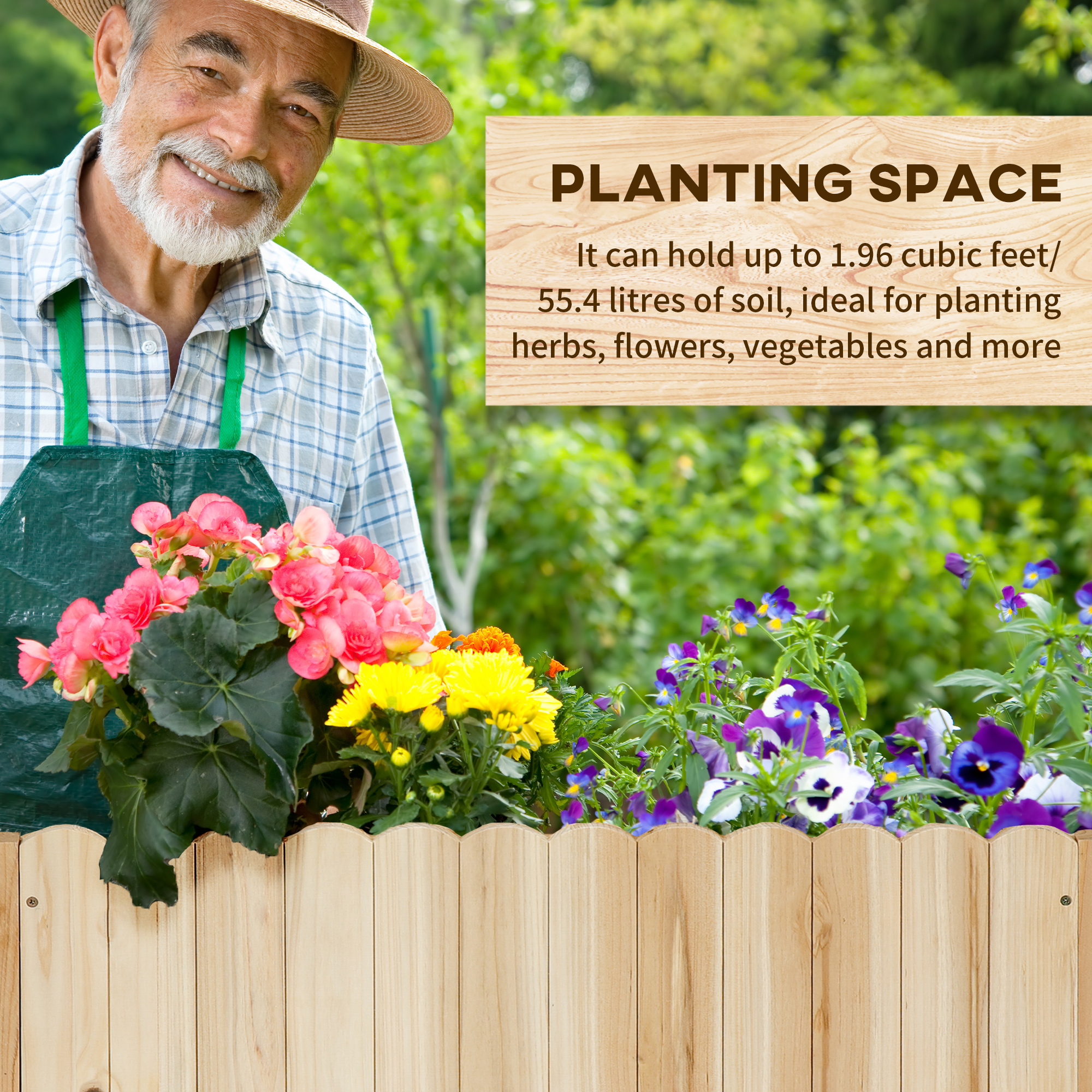  Jardiniera pentru exterior, verticala si de dimensiuni reduse din lemn de brad cu orificiu de scurgere si protectie interioara, 86x30x50 cm, culoarea lemnului [4]