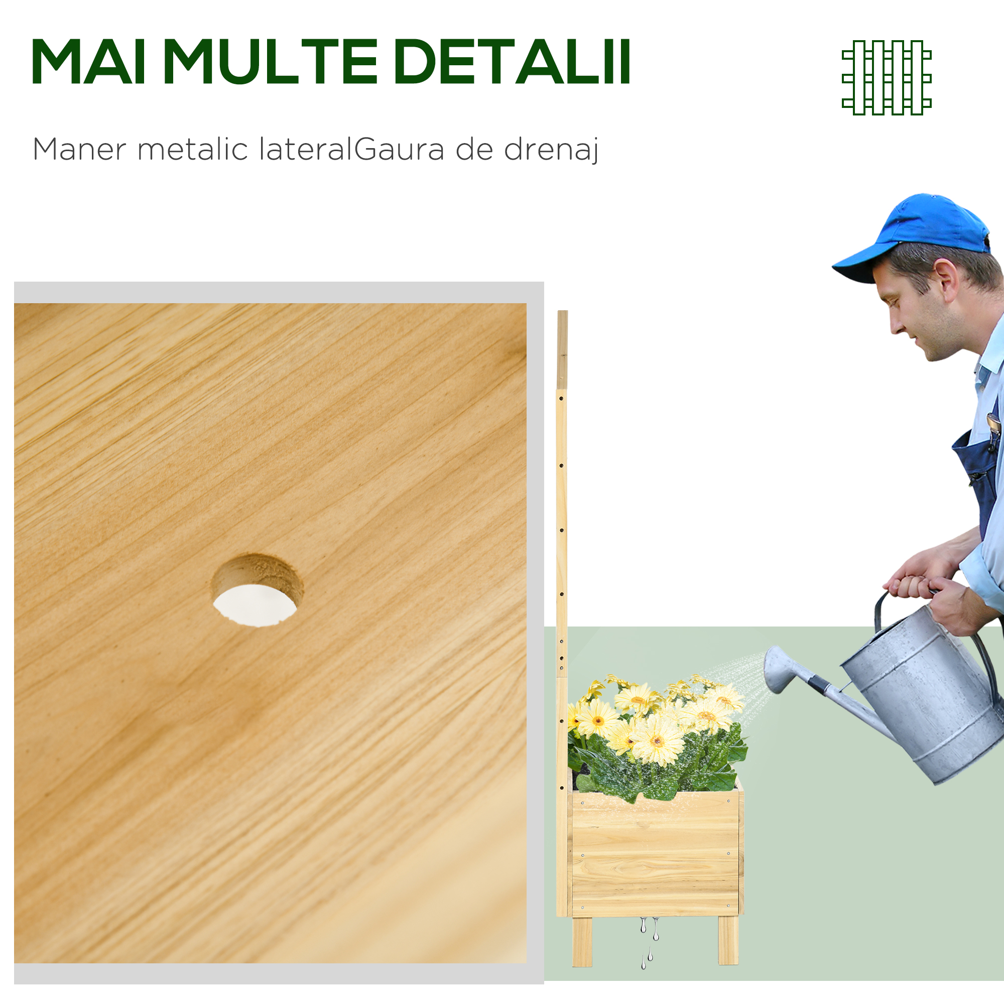  Ghivece din Lemn cu Grilaj pentru Catarat Vita de Vie, Paturi Suprainaltate pentru Gradina din Curte, Jardiniera in Aer Liber pentru Legume, Flori, Ierburi, Nuanta Natur Antichizata [4]