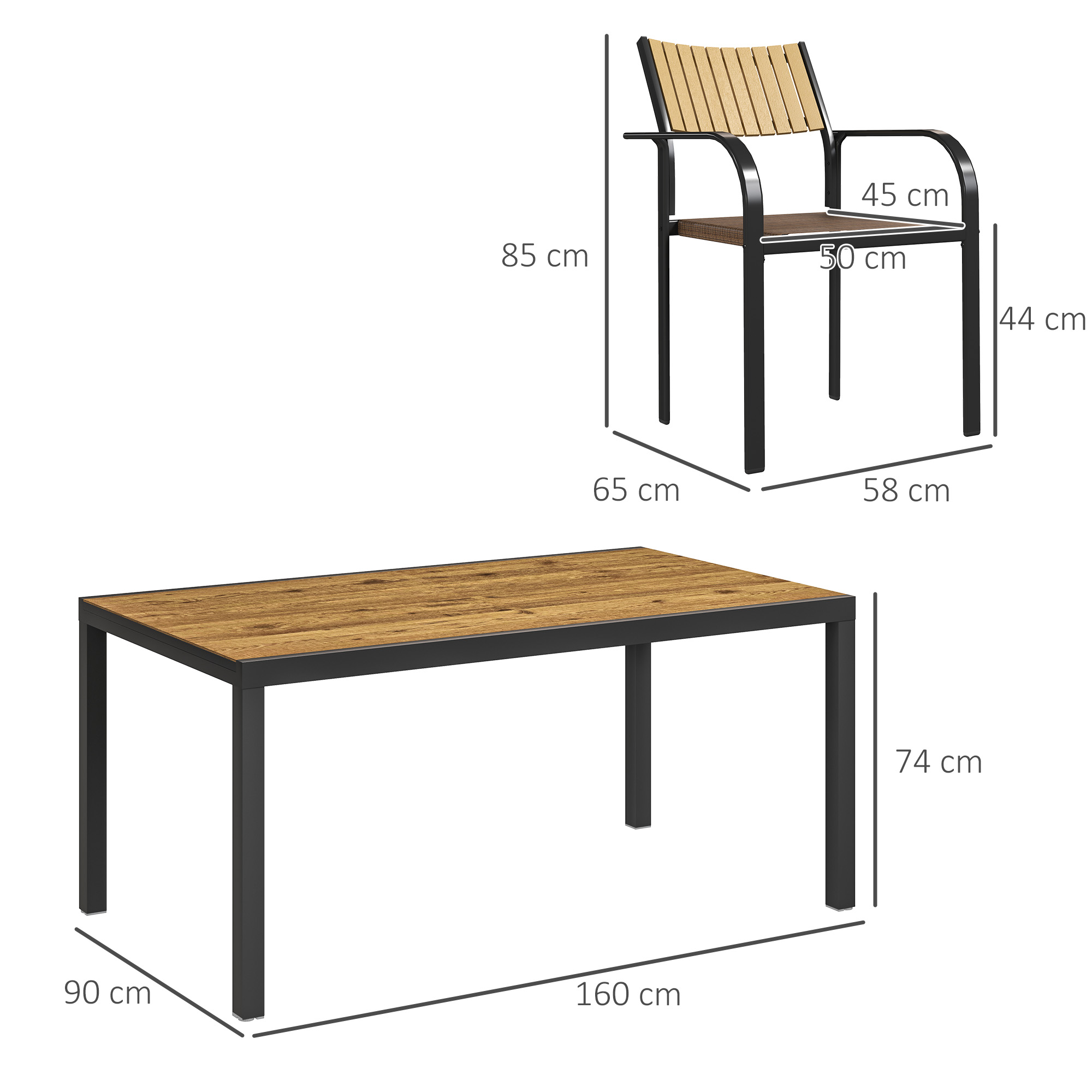  Set de Exterior din 7 Piese cu Masa Extensibila si 6 Scaune Suprapozabile, 160/240x90x74 cm, Maro [2]