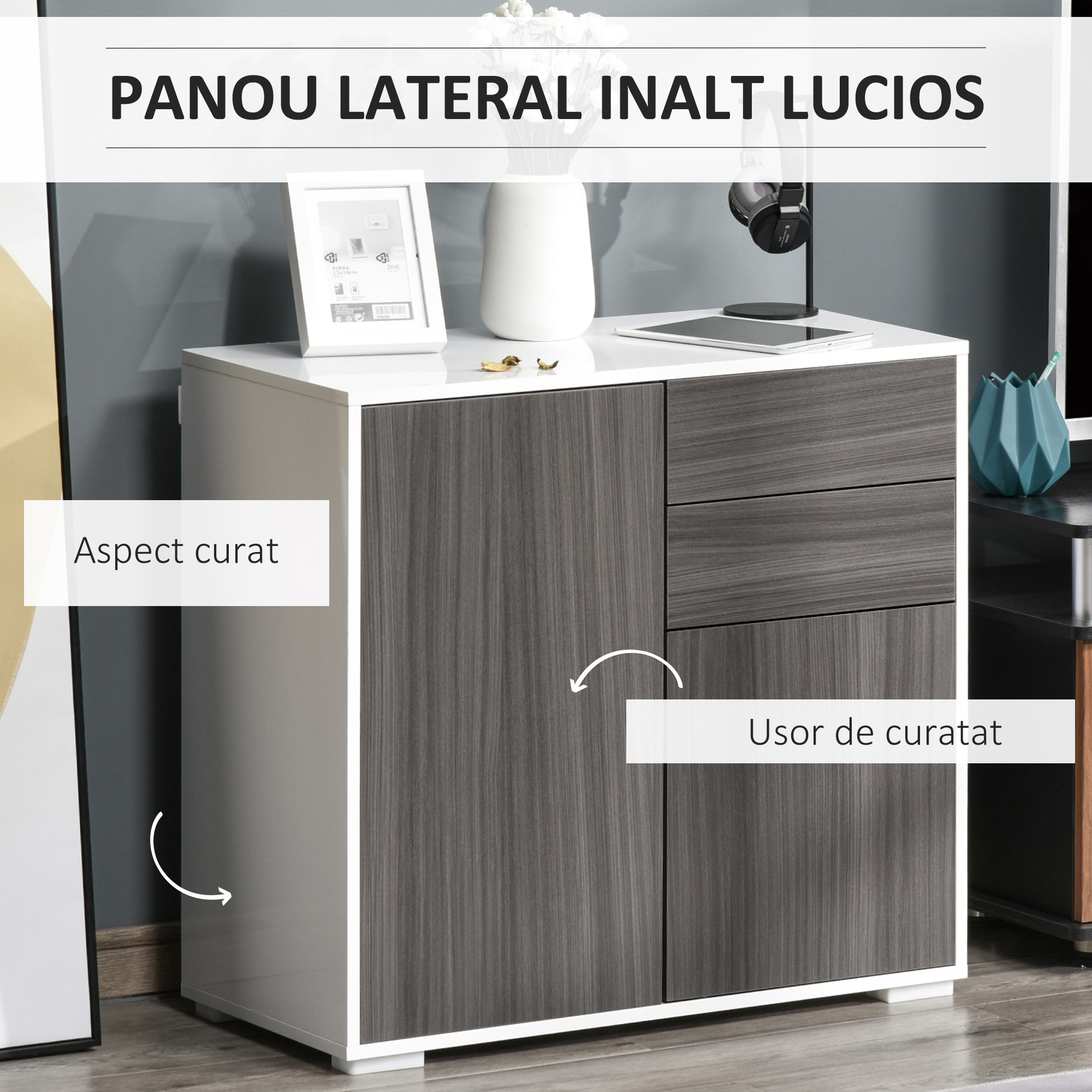  Dulap Gri Multiuz - Sertare & Compartimente cu Apasare [4]