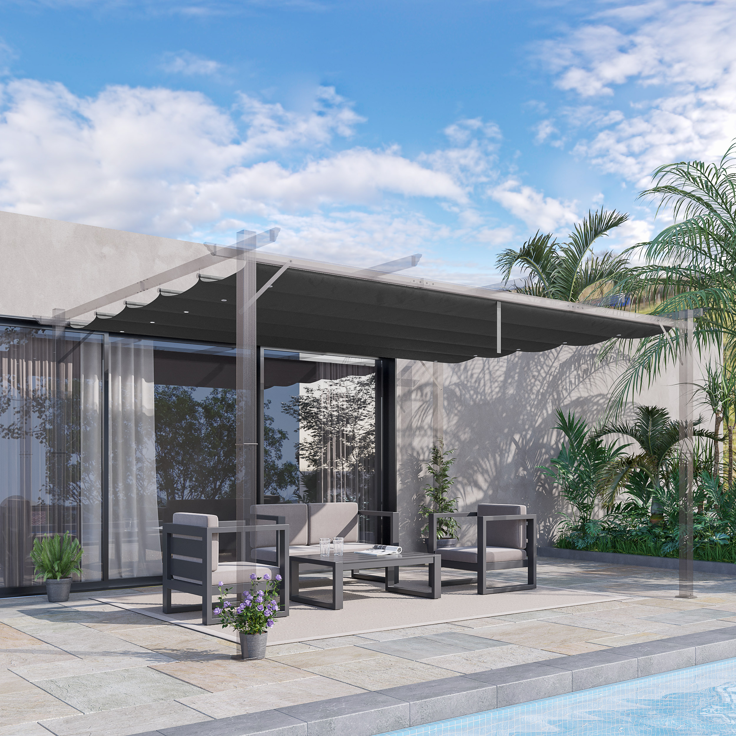  Acoperis Retractabil Pergola 4×3 m - Copertina Textila Rezerva [1]