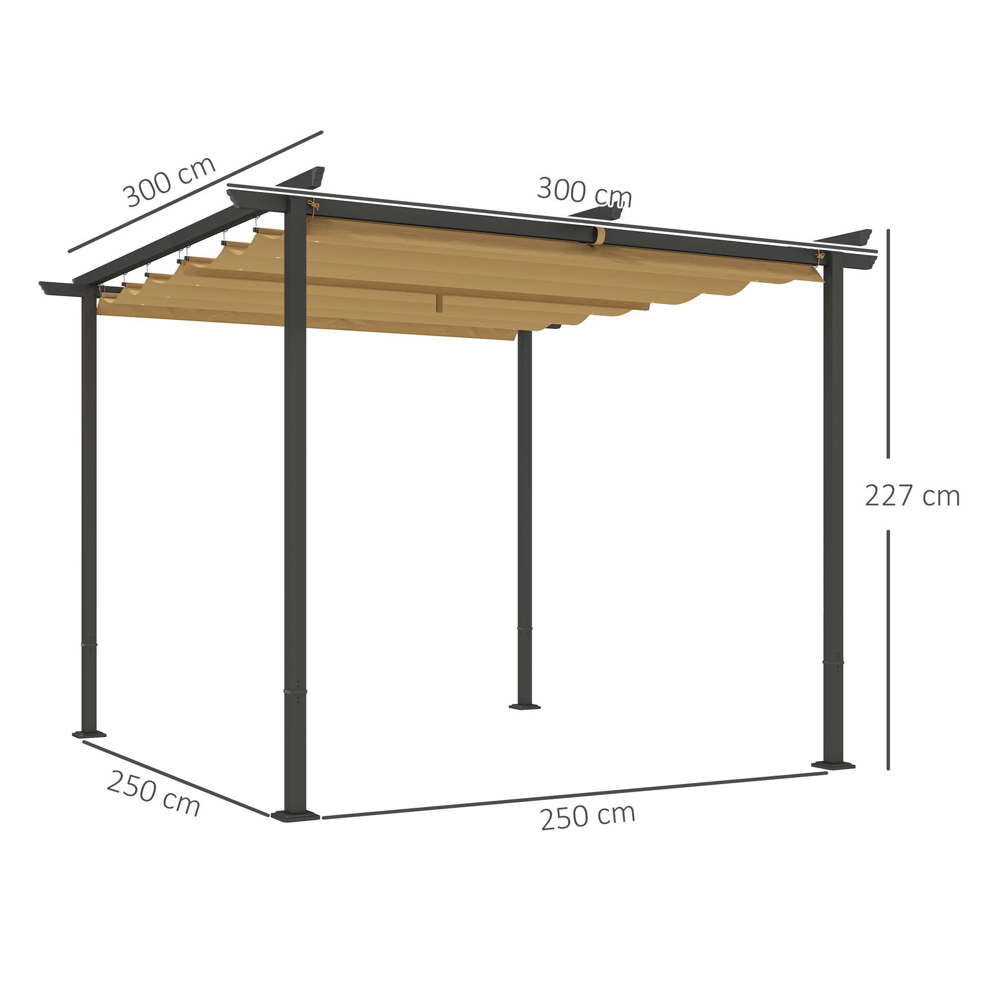  Pergola de Gradina cu Acoperis Retractabil si Cadru Metalic, 300x300x227 cm, Bej [2]