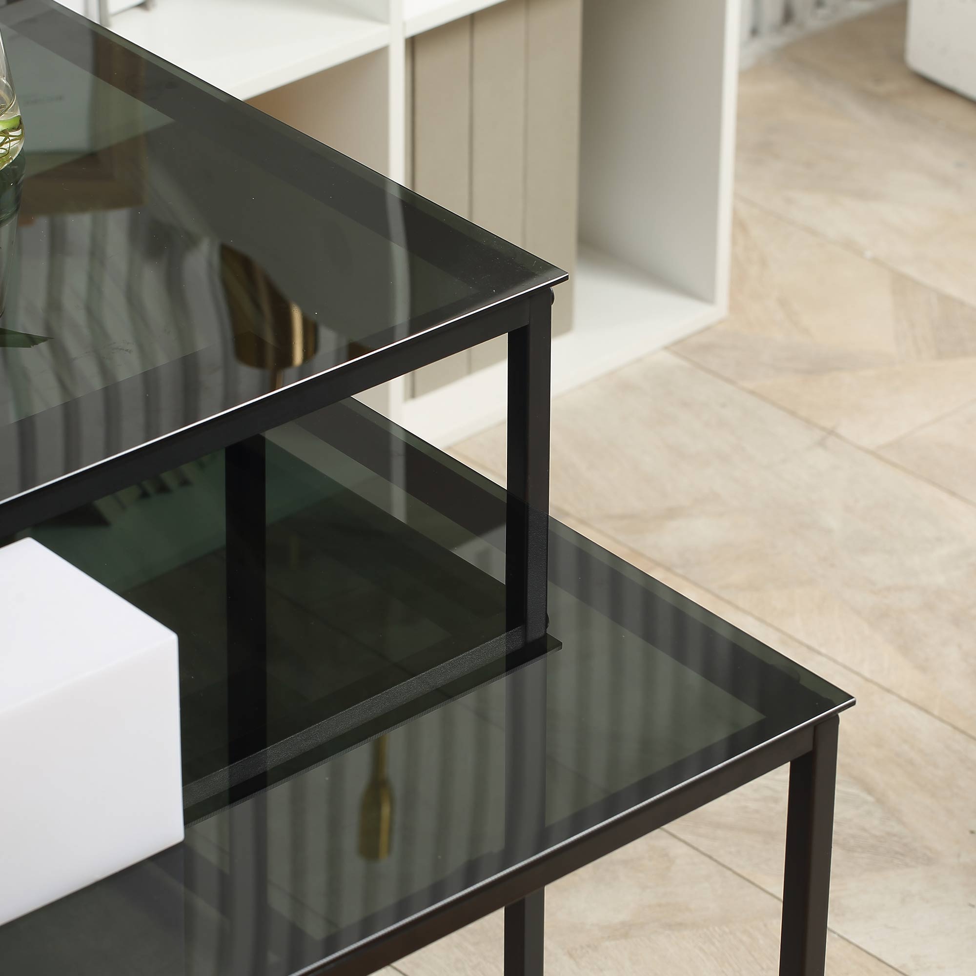  Set 2 Masute pentru Sufragerie Moderne din Otel si Sticla Securizata - Negru [7]