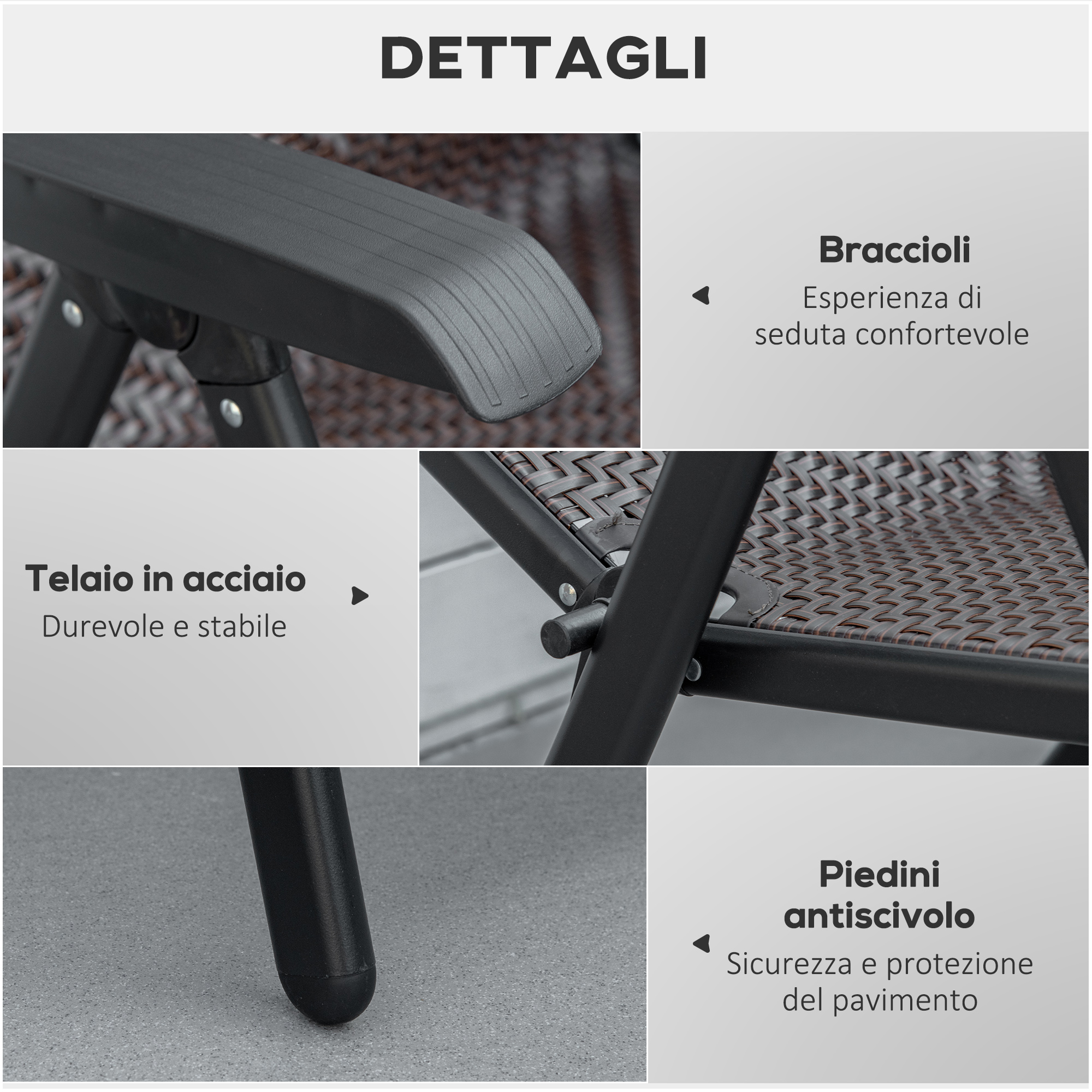  Set Scaune de Gradina 2 Piese din Ratan PE si Otel, Scaune Pliante pentru Exterior cu Spatar Reglabil in 7 Pozitii, Rosu si Negru [6]