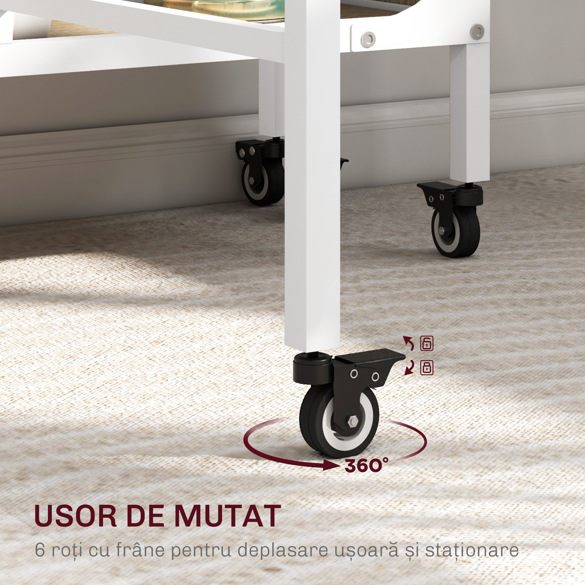  Masa de Dining Pliabila pentru 6 Persoane, cu Raft, din Lemn si Metal, 130x80x74 cm, Alb si Culoare Lemn [5]