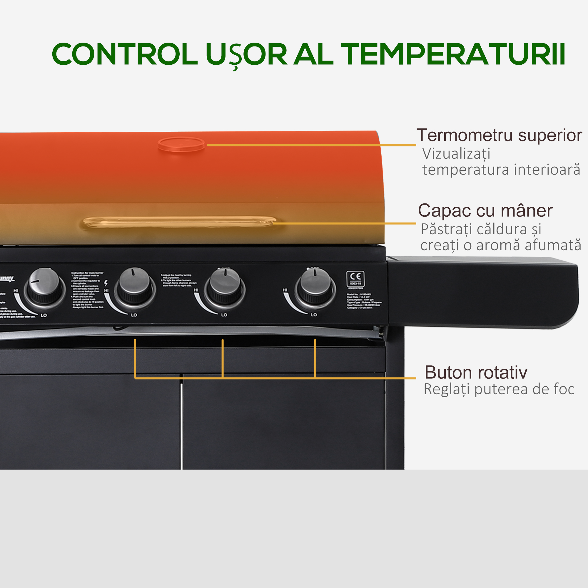 Gratar pe Gaz cu 5 Arzatoare Rafturi Laterale si Dulap [5]
