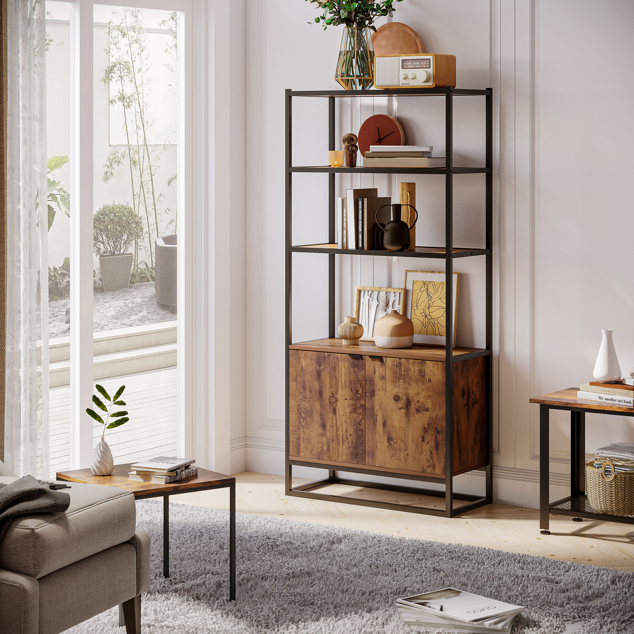  Biblioteca inalta - 3 Rafturi, Lemn si Metal [1]