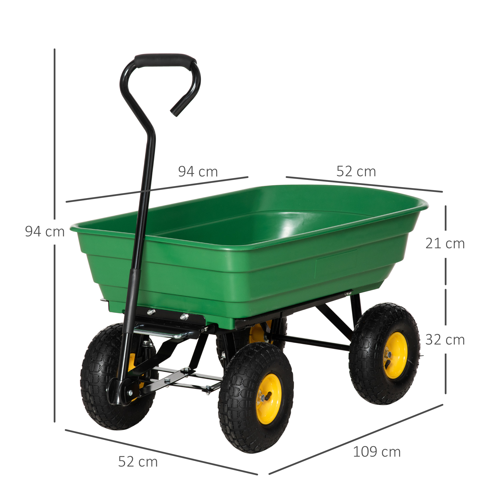 Carucior de Gradina  75L din Otel si PP cu Cuva Rabatabila si Maner de Transport, 109x52x94 cm, Verde [2]