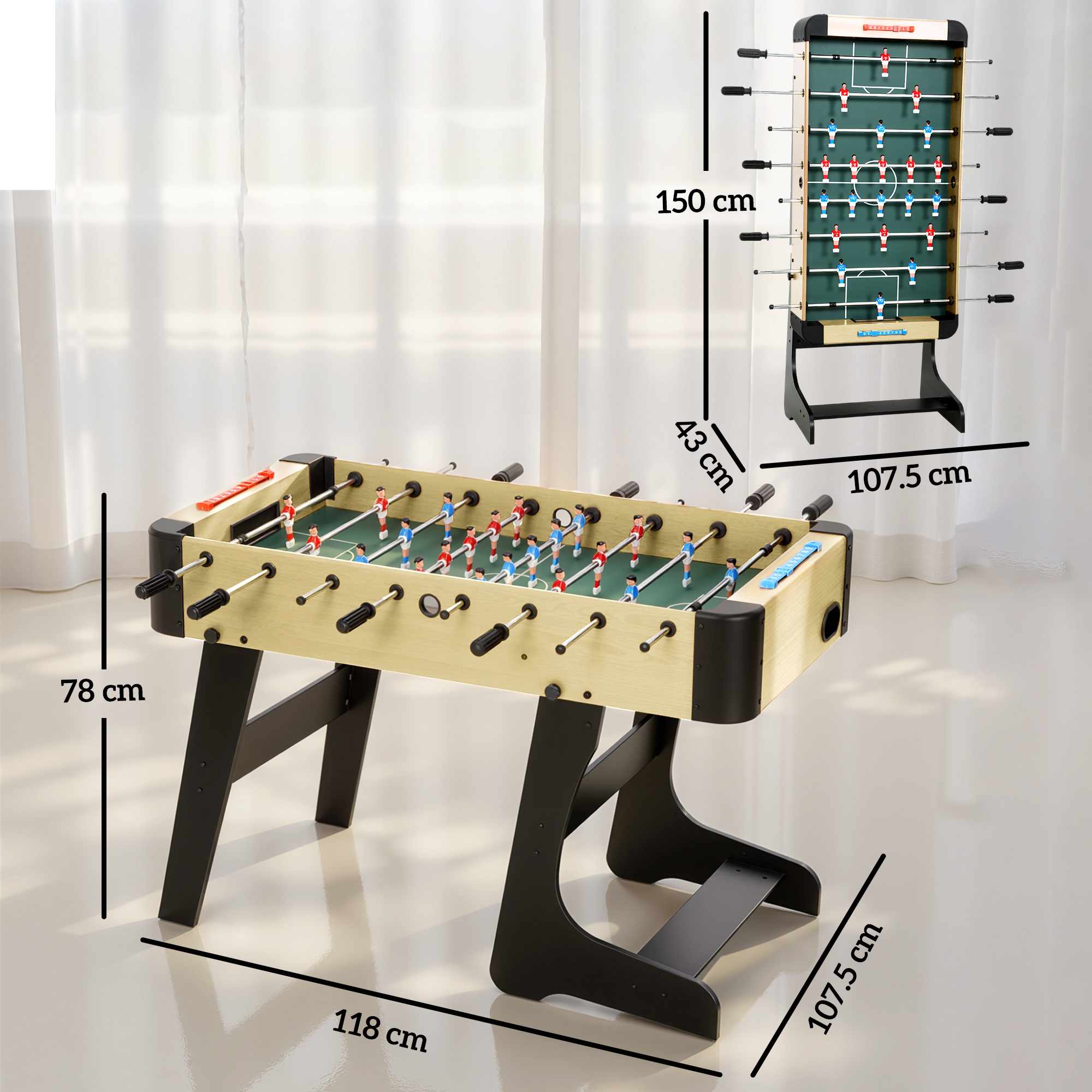  Fotbal de Masa Pliabil cu Manere Antiderapante, 2 Mingii si Tabele de Scor, Verde si Lemn Natural [2]