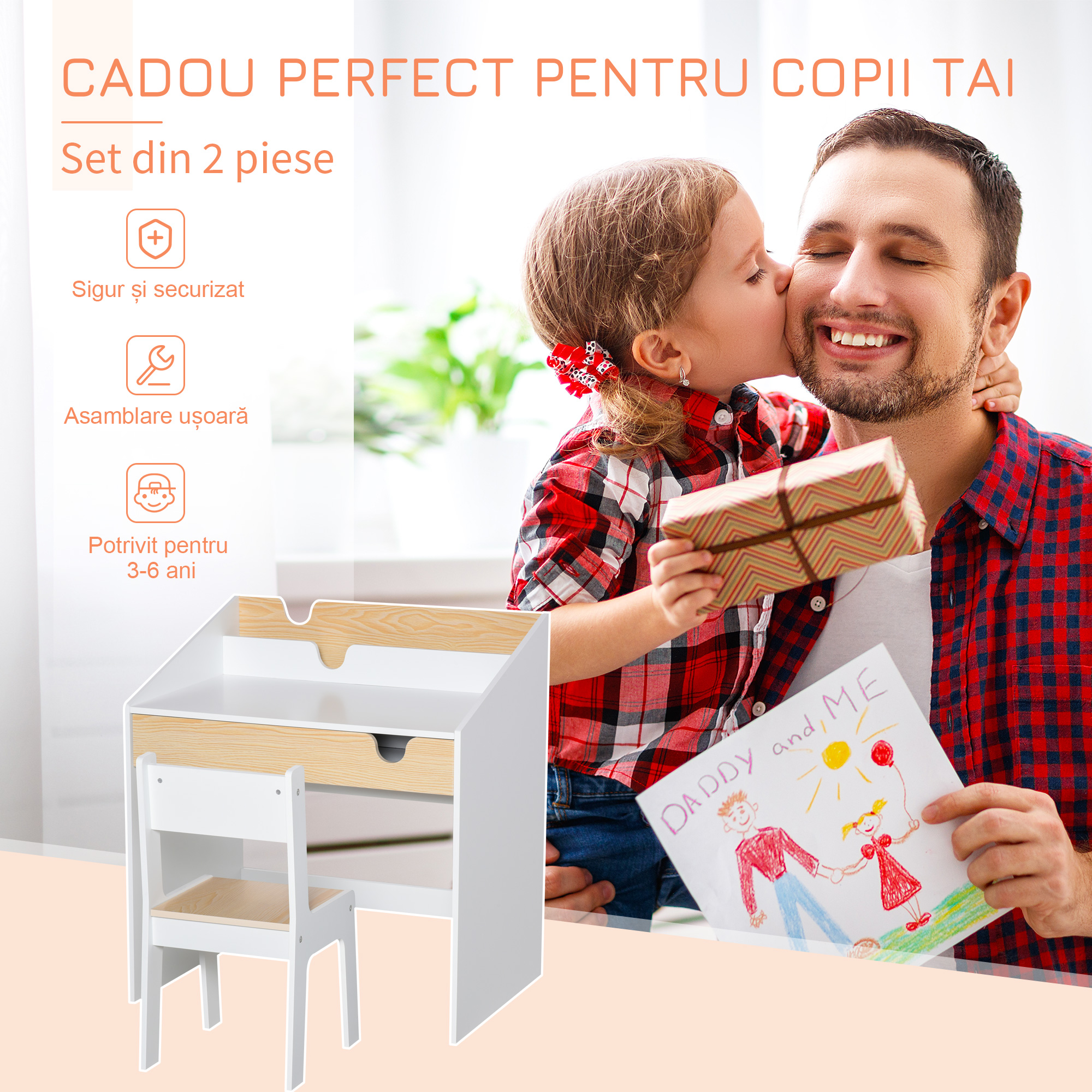  Set Birou si Scaun pentru Copii 6-10 Ani cu Raft si Sertar [3]