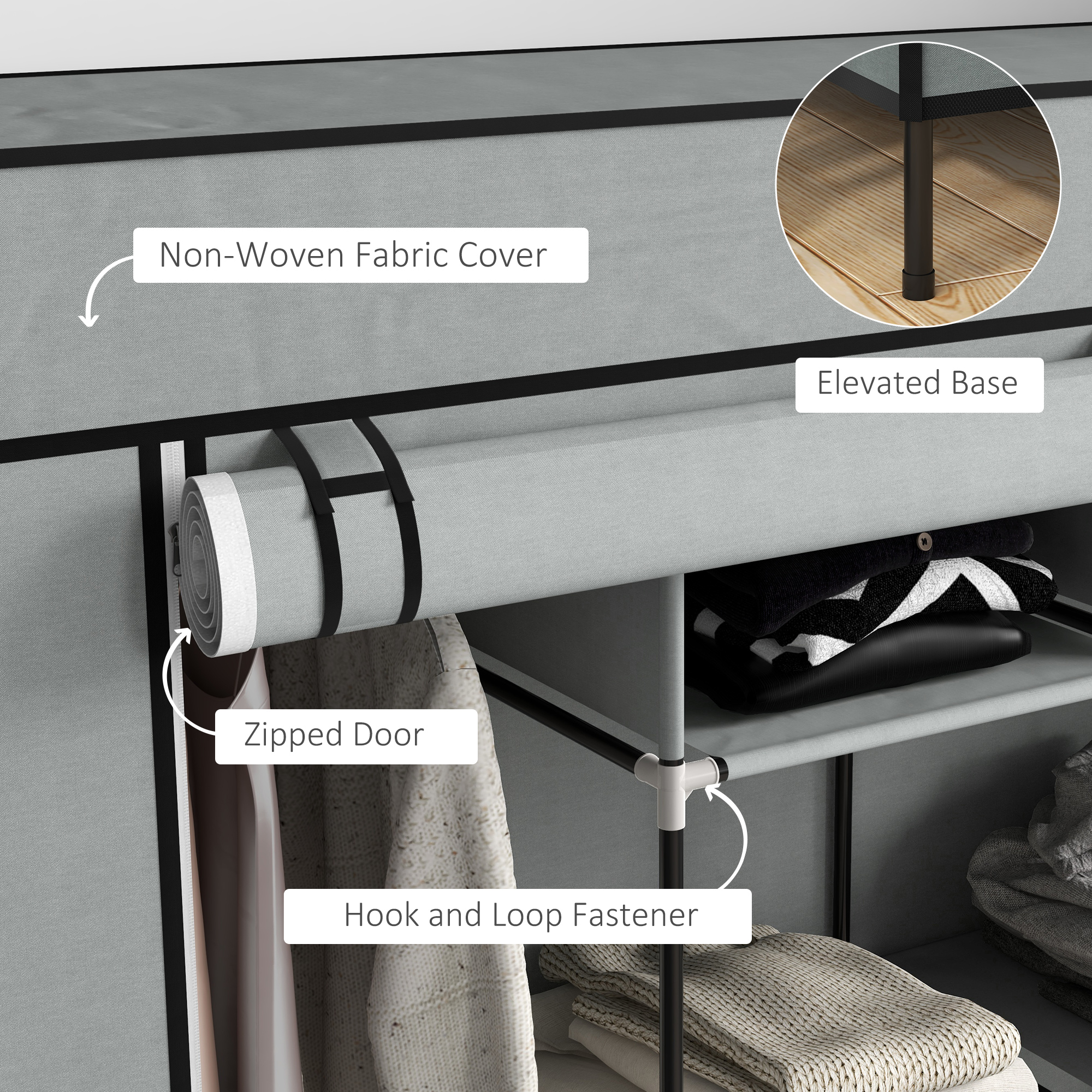  Dulap din Material Textil si Otel cu 10 Compartimente, 4 Sertare si Usi cu Fermoar, Gri [4]