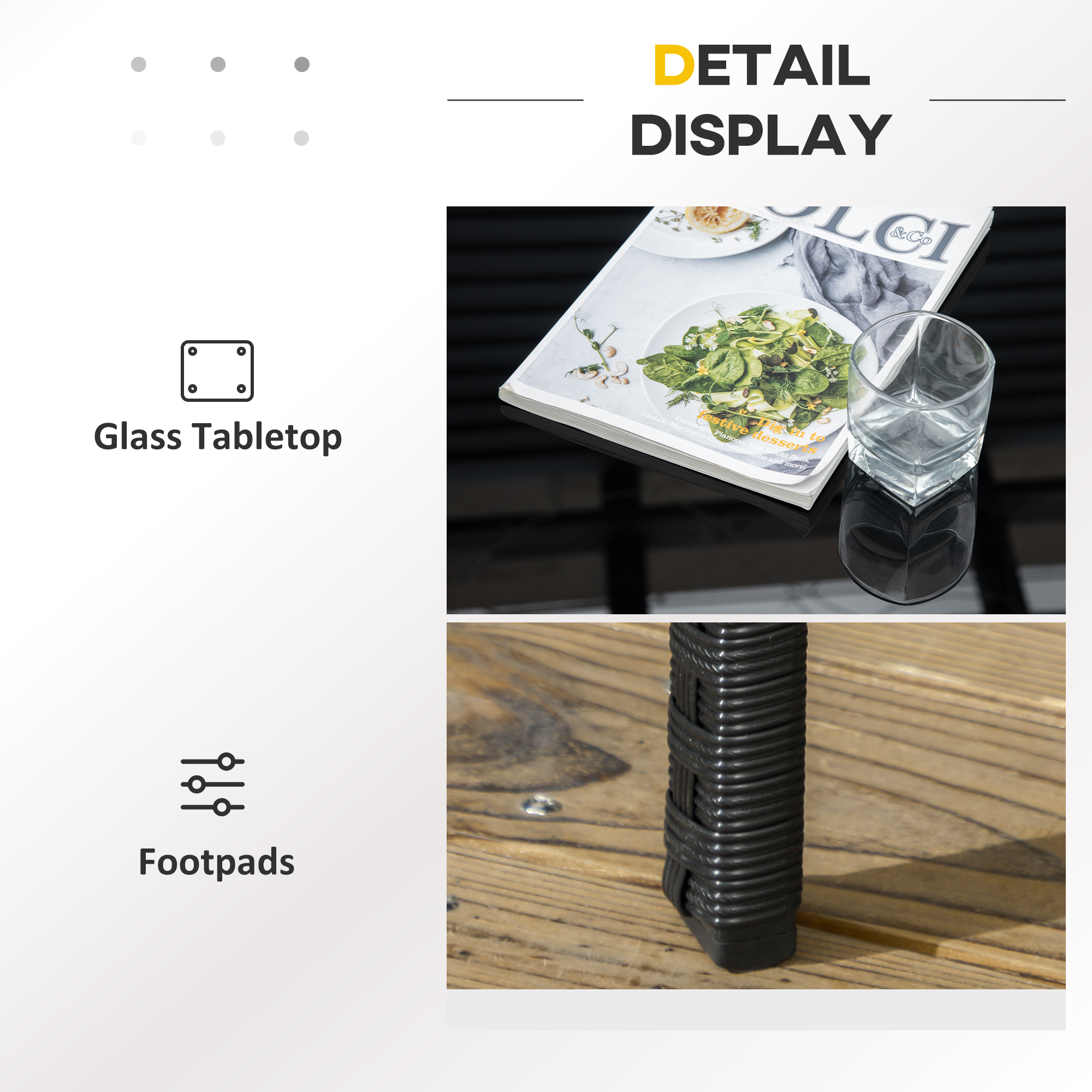  Set Exterior Rattan PE cu Canapea, 2 Fotolii cu Perne si Masuta din Sticla, Negru si Gri [5]