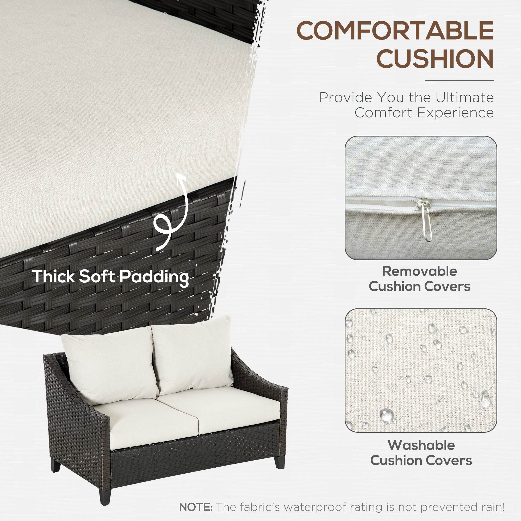  Canapea de Gradina 2 Locuri din Ratan PE, Canapea de Exterior cu Perne Captusite si Picioare Reglabile [4]