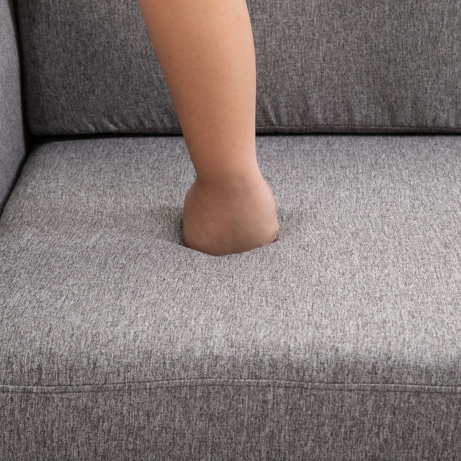  Canapea Doua Locuri cu Invelis in Lin Gri si Schelet in Lemn 141x70x78cm [6]