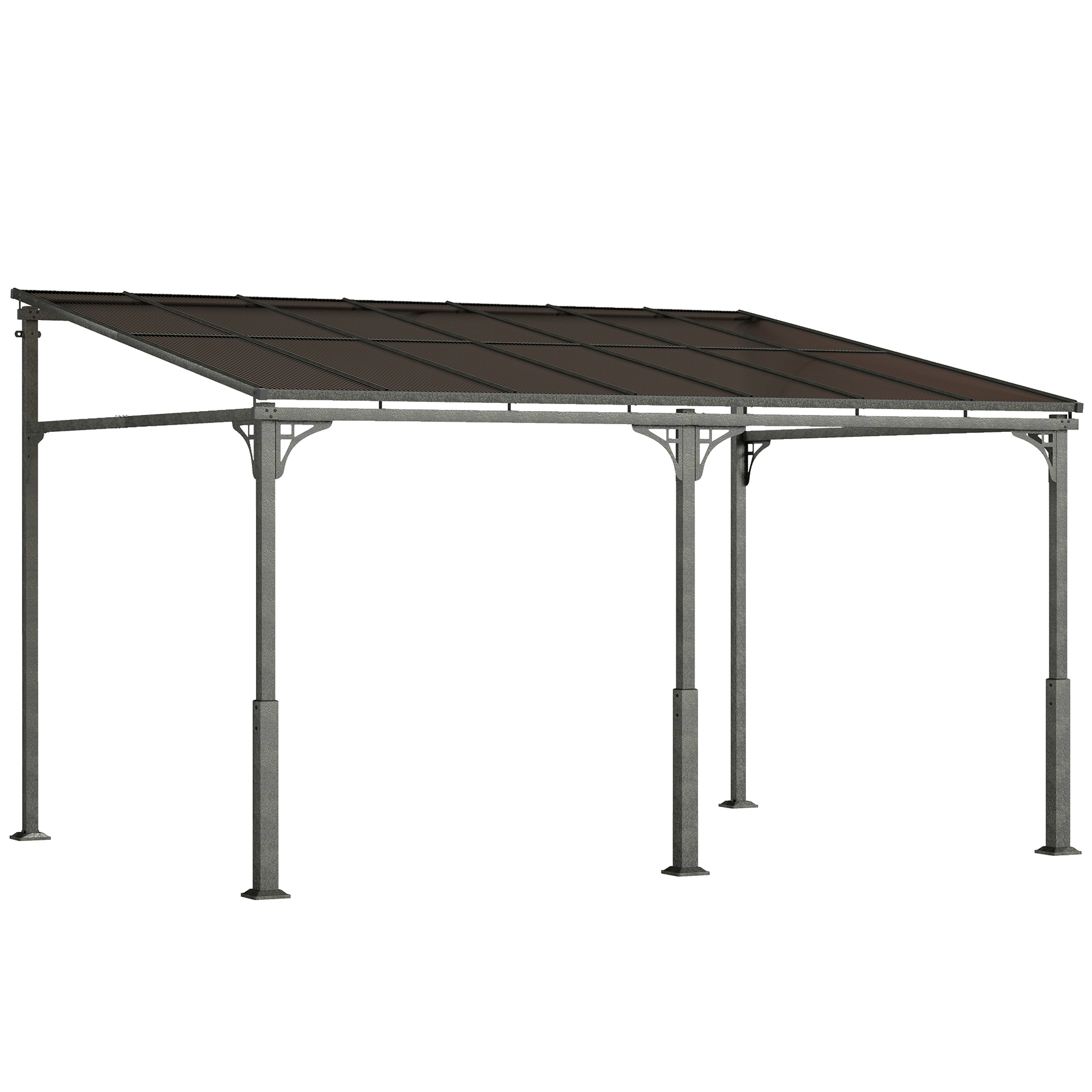 Gradina & balcon -  Pergola Adosata 4x3 m cu Acoperis din Policarbonat, Foisor din Metal si Aluminiu cu suruburi, pentru Exterior, Terasa si Gradina, Protectie UV, Maro
