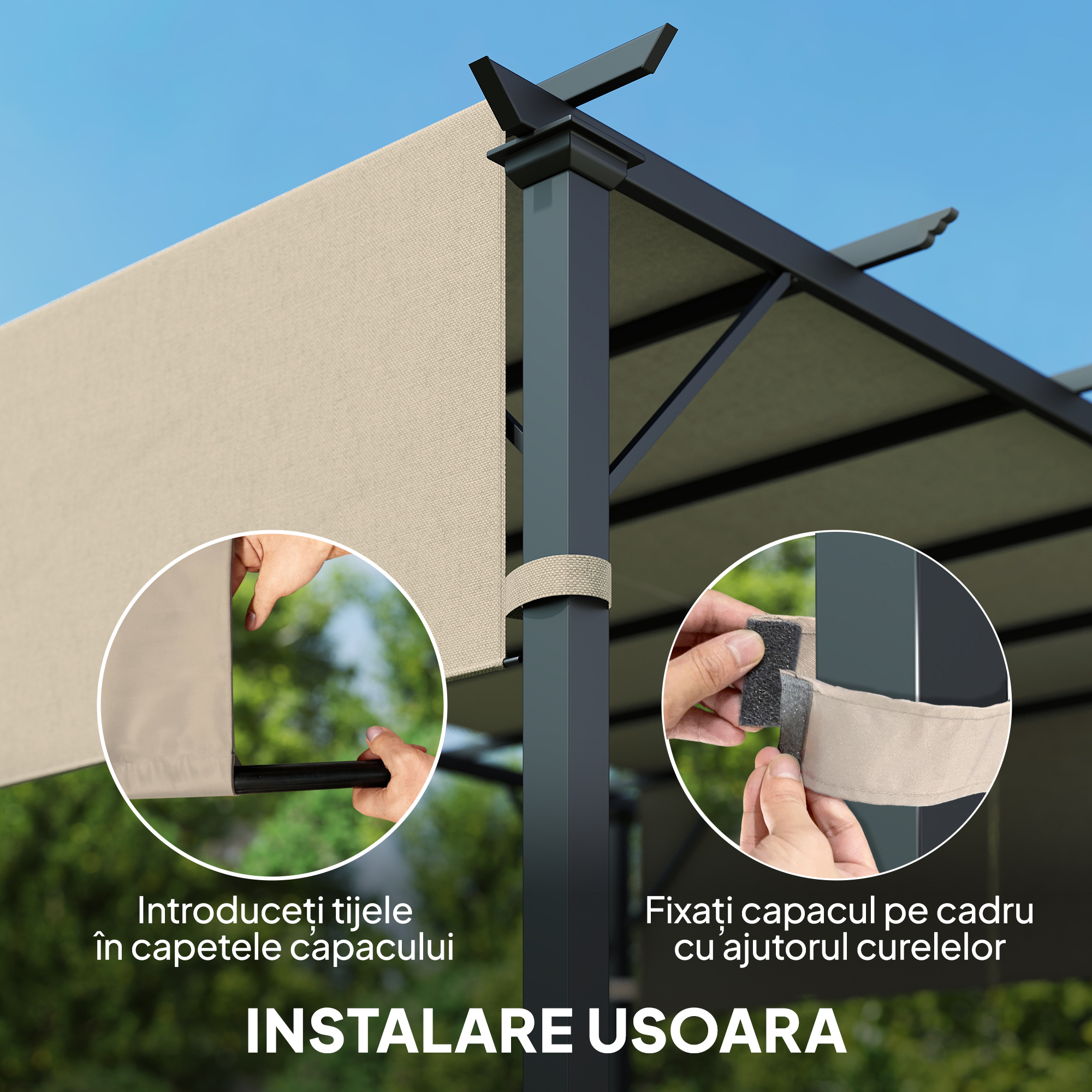  Copertina pentru Pergola 3x3 m din Poliester cu Buzunare si Benzi, 548x122 cm, Bej [5]