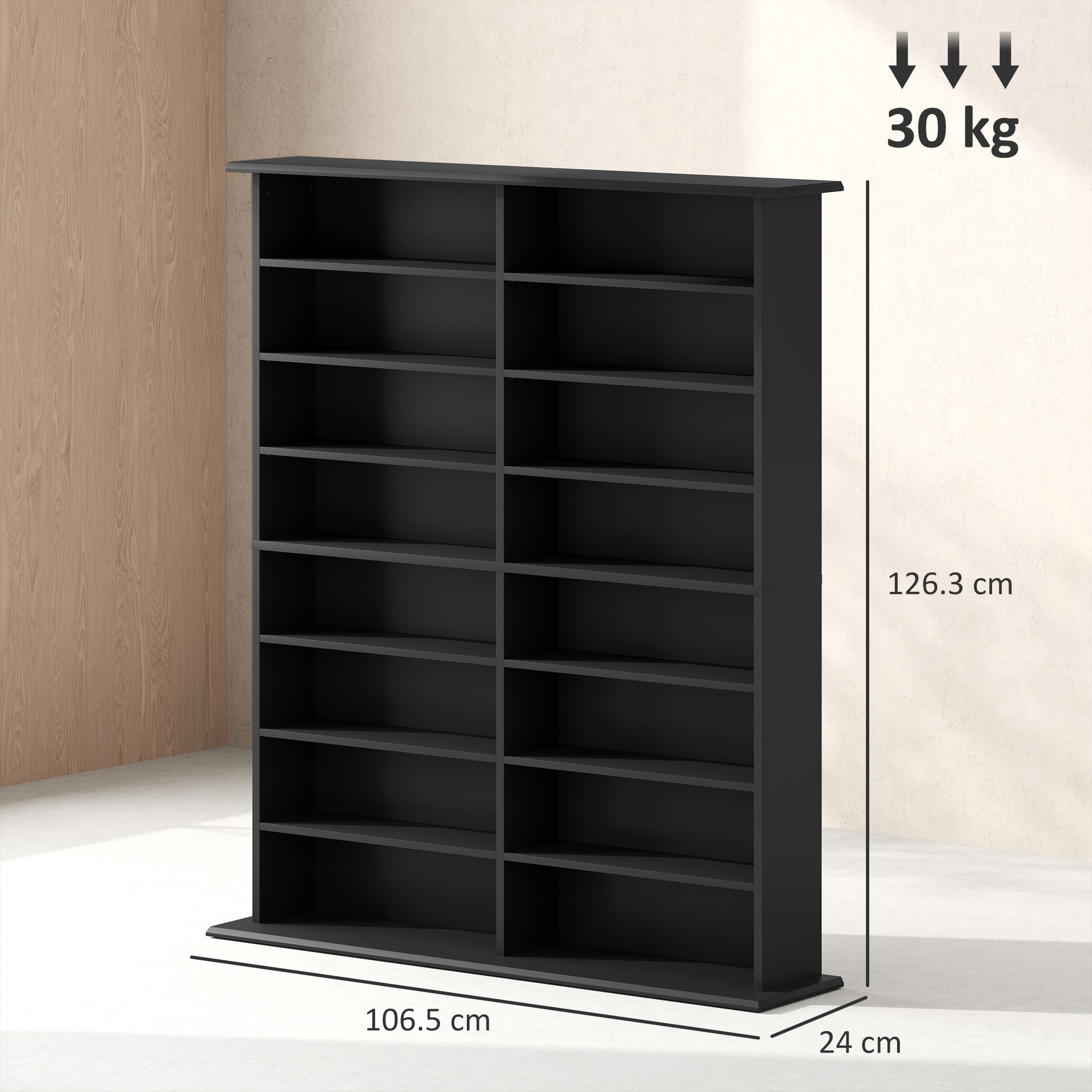  Mobilier Biblioteca cu 16 Rafturi pentru 720 CD-uri din Lemn 106.5x24x126.3 cm Negru [2]
