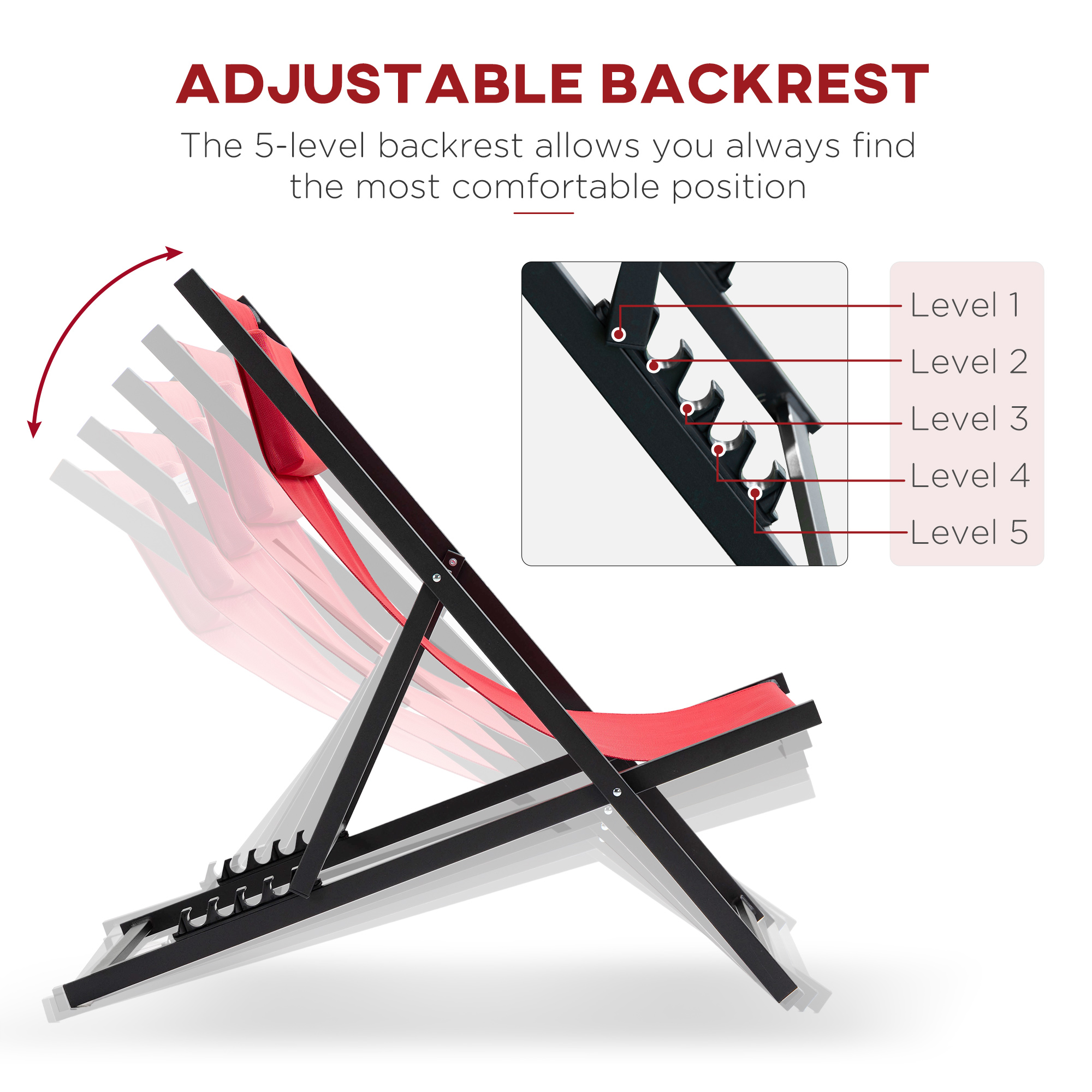  Set de 2 Sezlonguri Rabatabile din Aluminiu si Textilen Rosu [4]