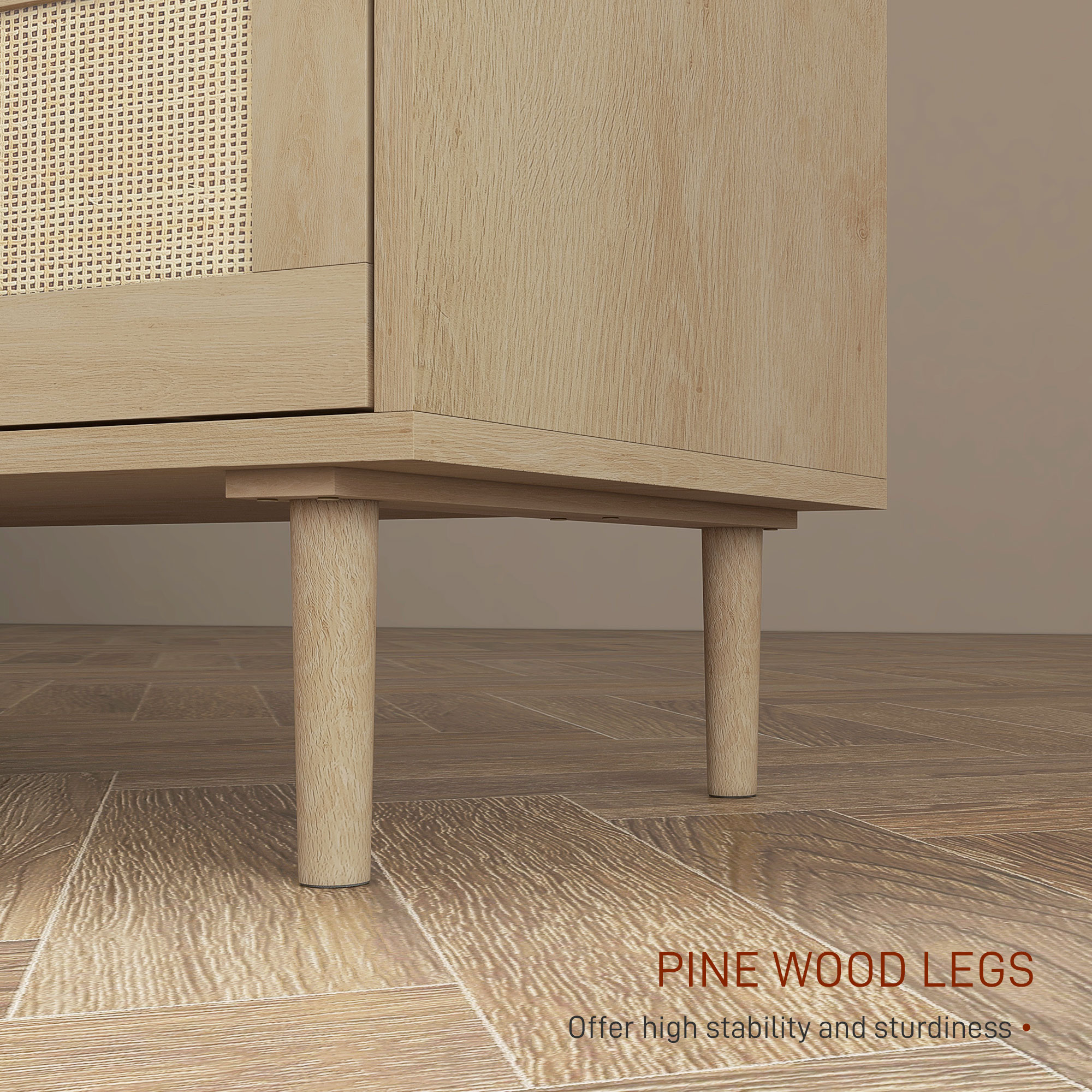  Comoda cu 6 Sertare din Lemn si Ratan Stil Boho pentru Living si Dormitor, 110x40x75 cm [5]