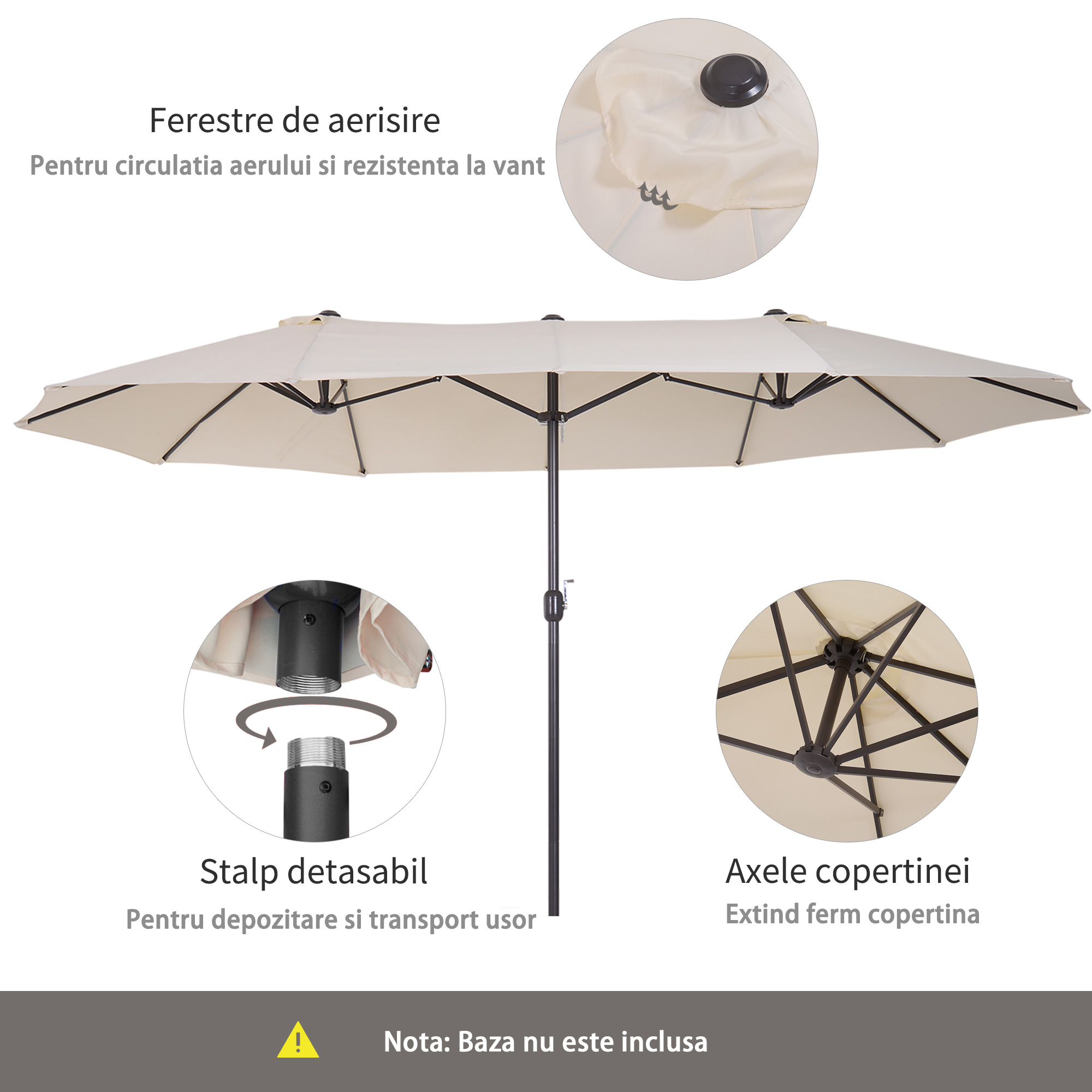  Umbrela de Gradina Impermeabila si Anti-UV Bej, 460x270x240cm [5]