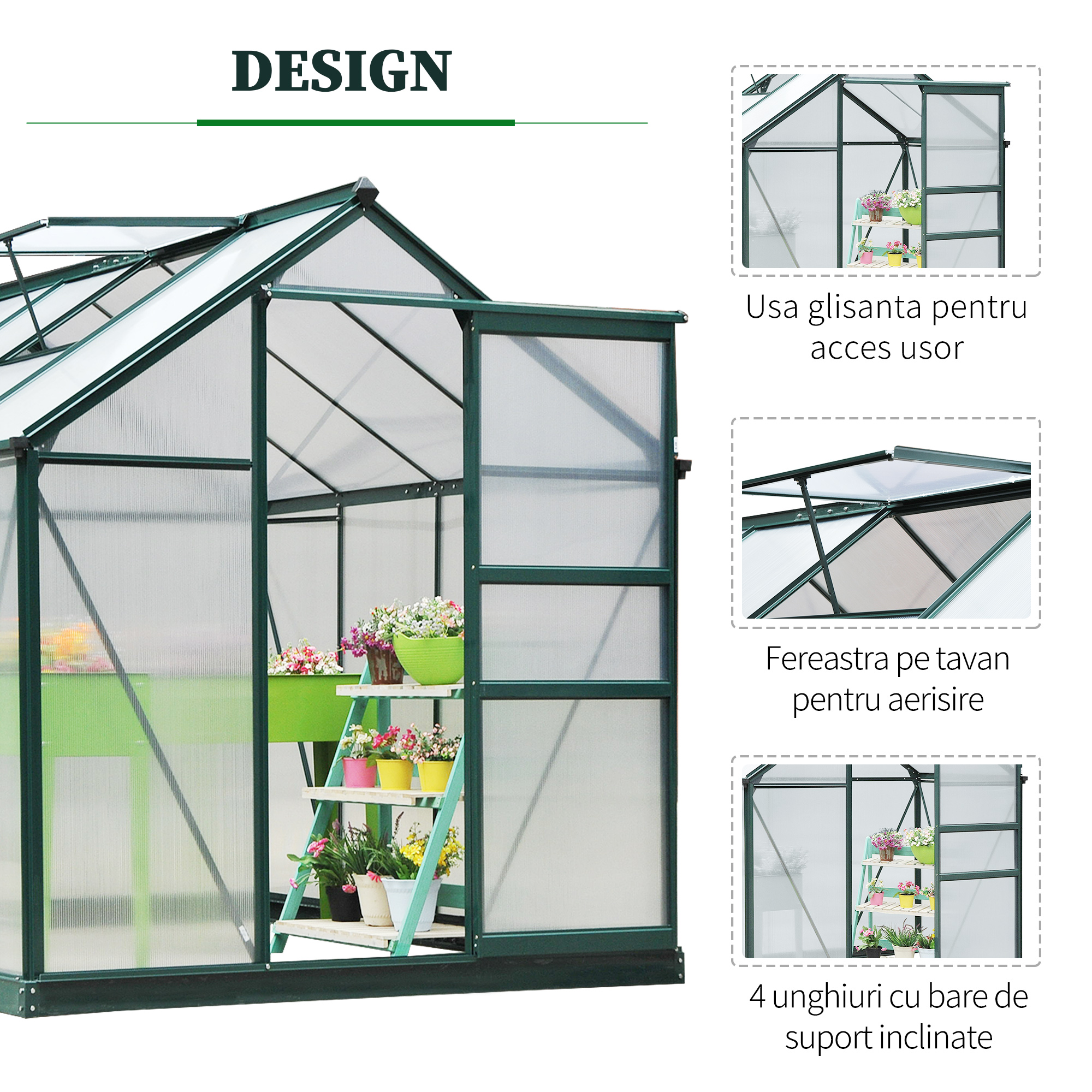Sera de Plante Mare  183 x 244 x 213 cm pentru Curte, Uz Exterior, cu Fereastra si Usa, Cadru de Aluminiu, Placi BC [3]