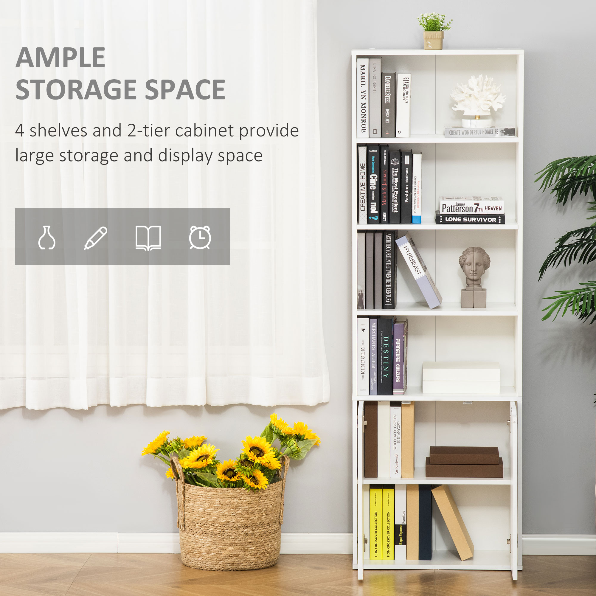  Biblioteca Alba 59×29×180 cm - 4 Etajere + Dulapior cu Usi [3]