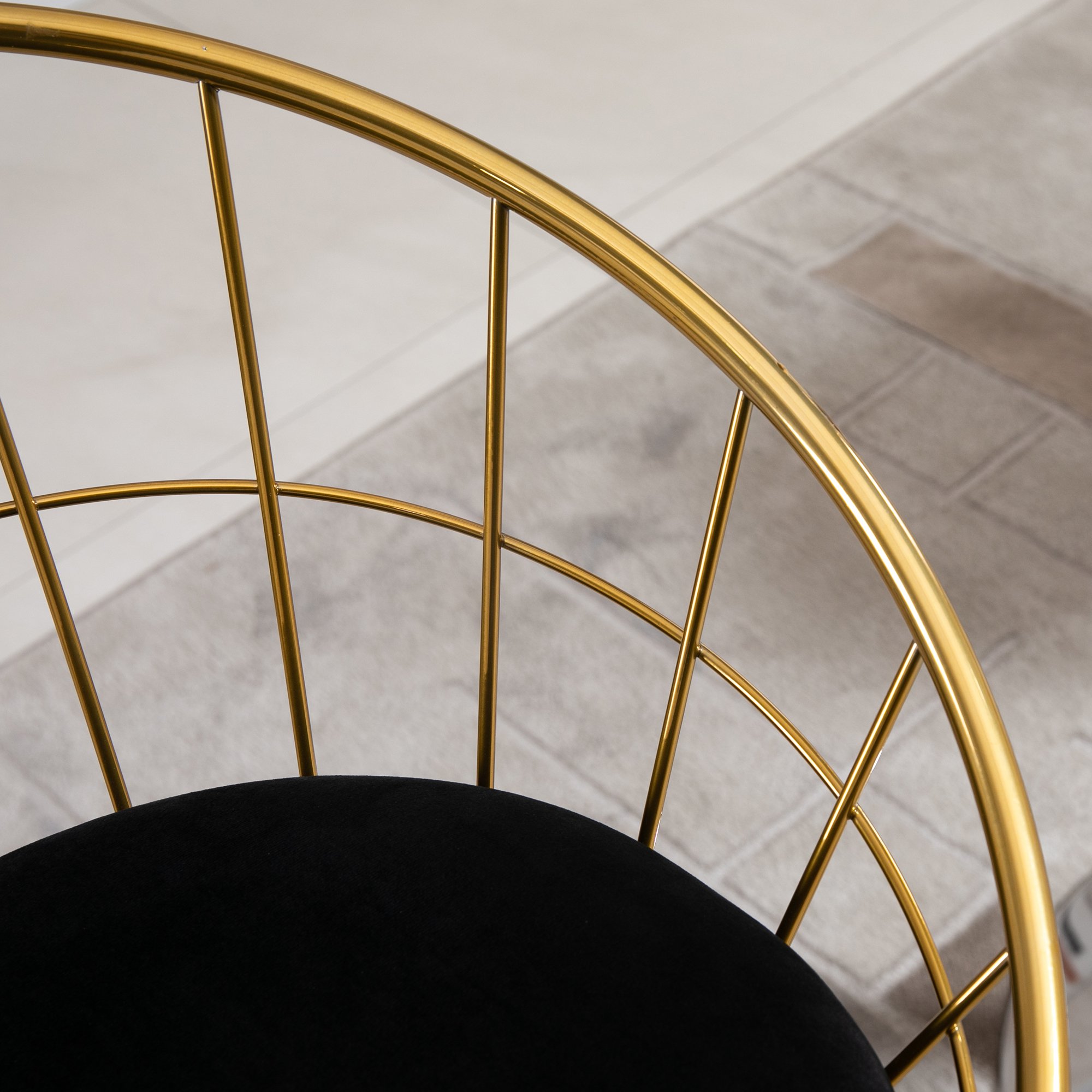  Set 2 Scaune Inalte, Suport pentru picioare, Perna de catifea, Poliester/Metal, 52.5x47x97cm, Negru/Auriu [7]