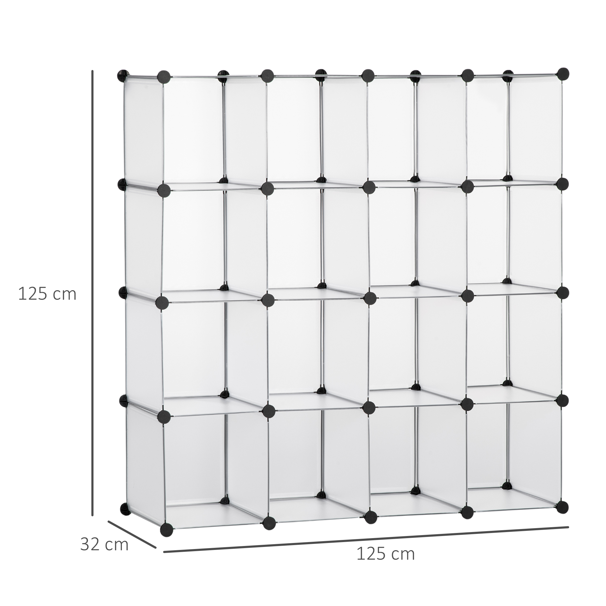  Mobilier pentru incaltaminte modular, 16 cuburi 30x30x30cm din plastic PP si otel , transparent [2]